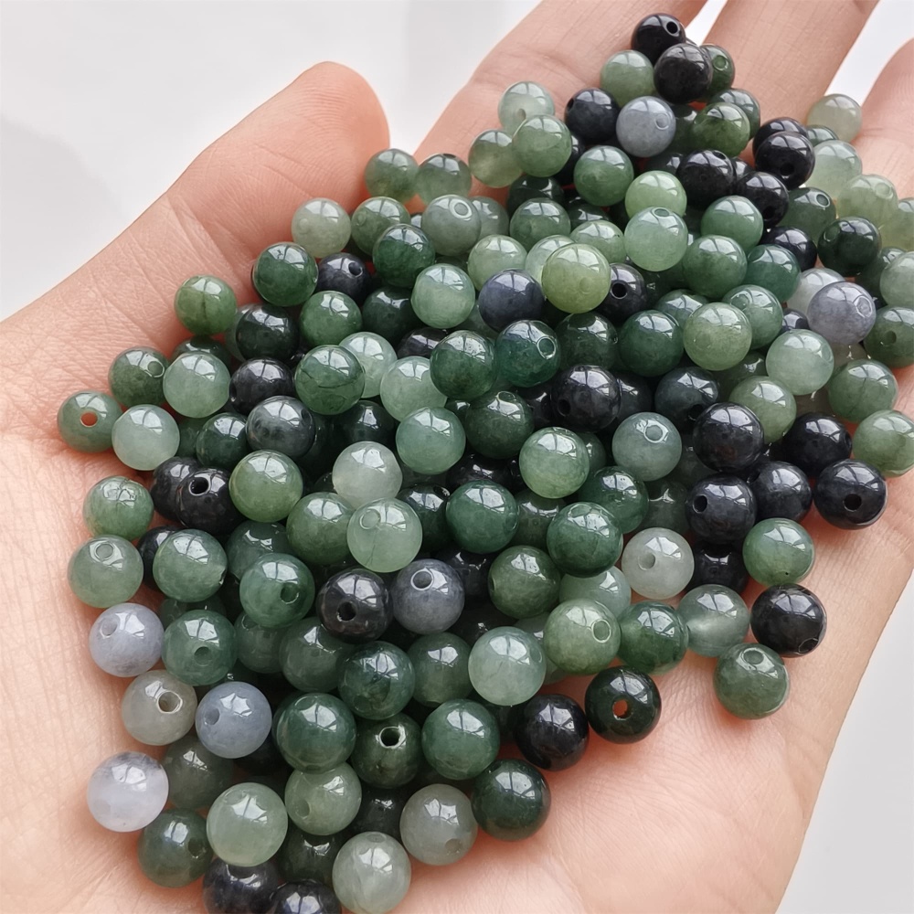 DDP 50pcs 5.5mm Natural Certificated Type A Green Black Burmese Jadeite Round Beads
