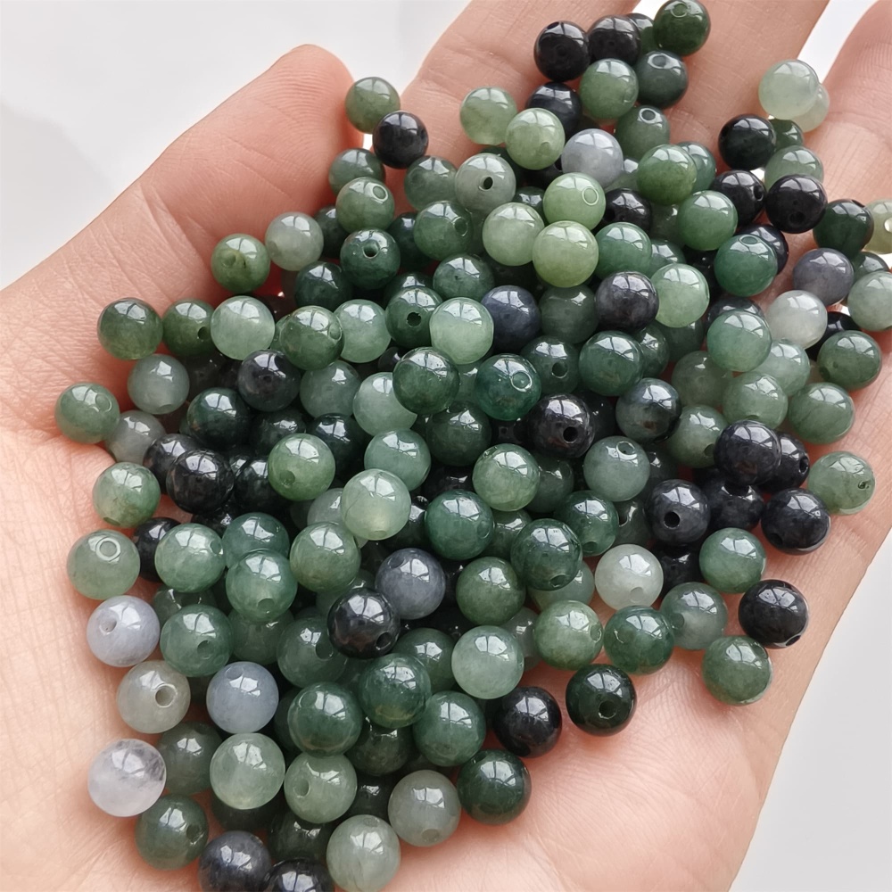 DDP 50pcs 5.5mm Natural Certificated Type A Green Black Burmese Jadeite Round Beads