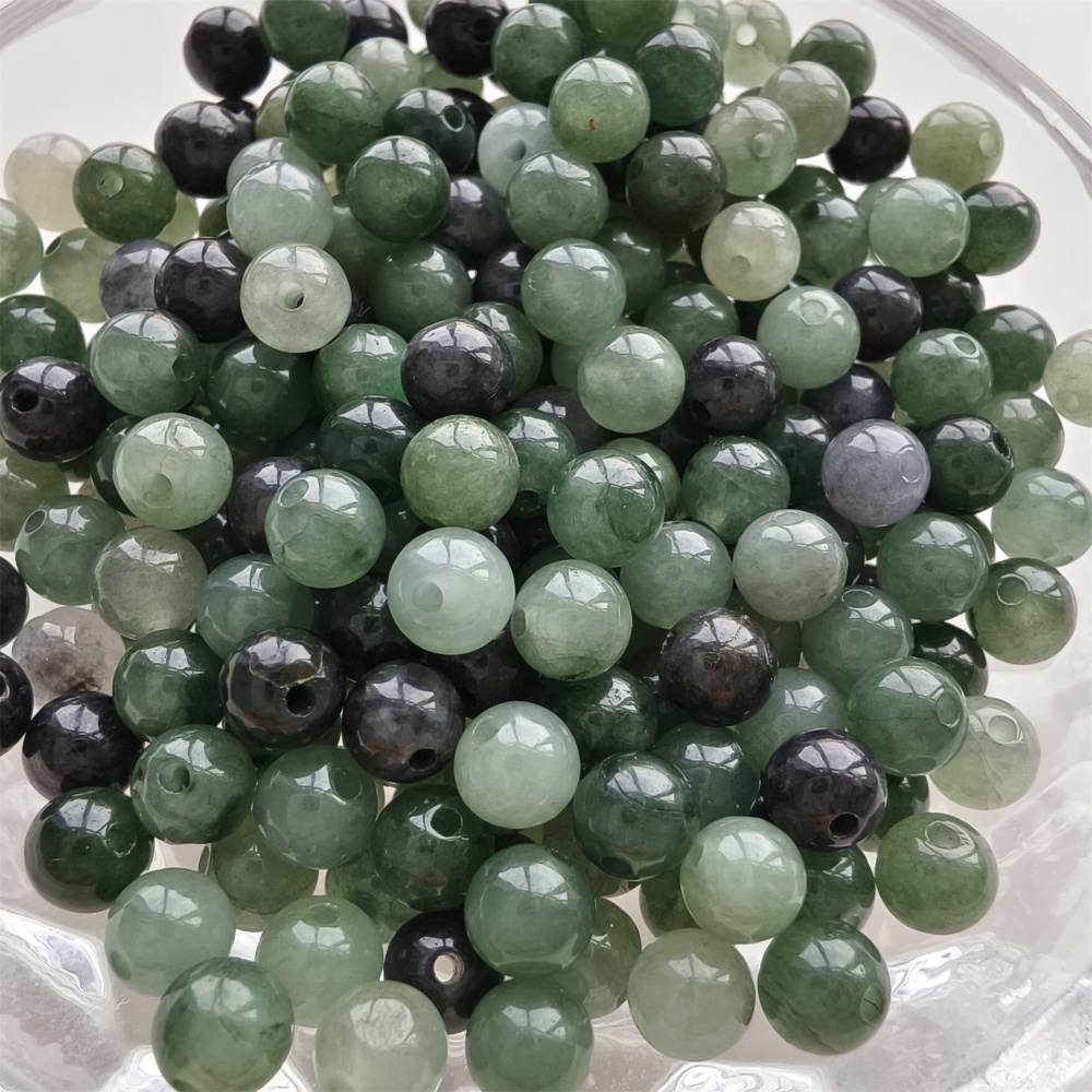 DDP 50pcs 5.5mm Natural Certificated Type A Green Black Burmese Jadeite Round Beads