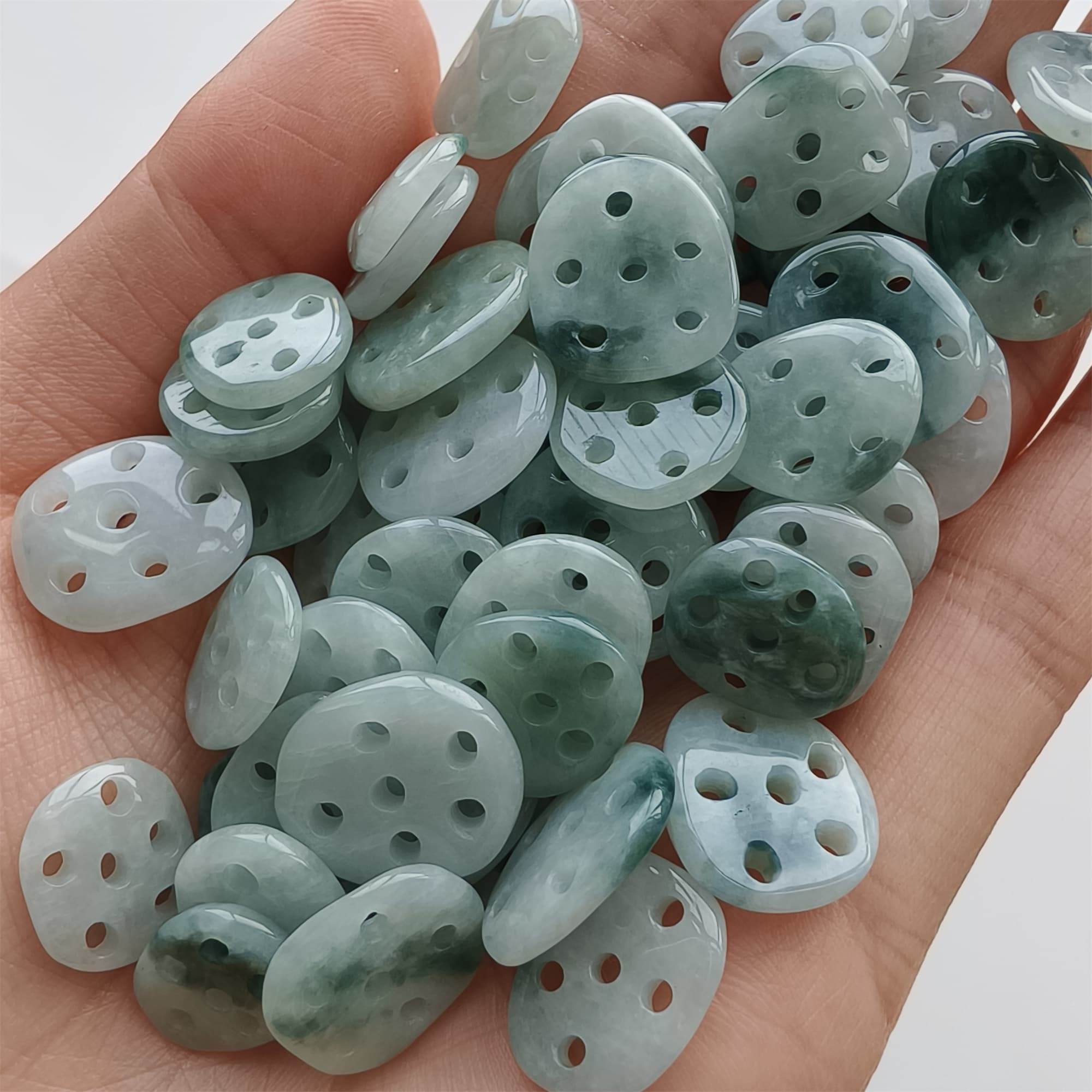DDP 5pcs 9-13mm Natural Certificated Type A Icy Green White Moss In Snow Burmese Jadeite Lotus Root  Beads
