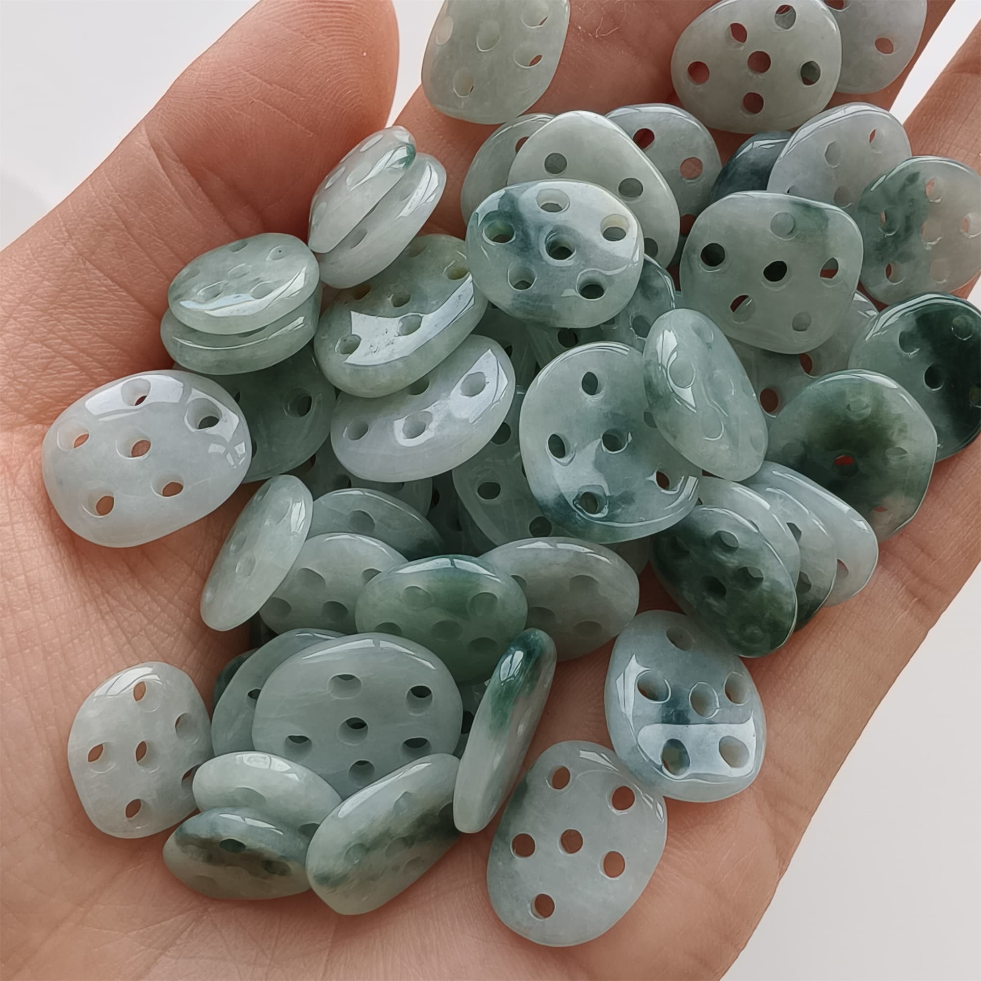 DDP 5pcs 9-13mm Natural Certificated Type A Icy Green White Moss In Snow Burmese Jadeite Lotus Root  Beads