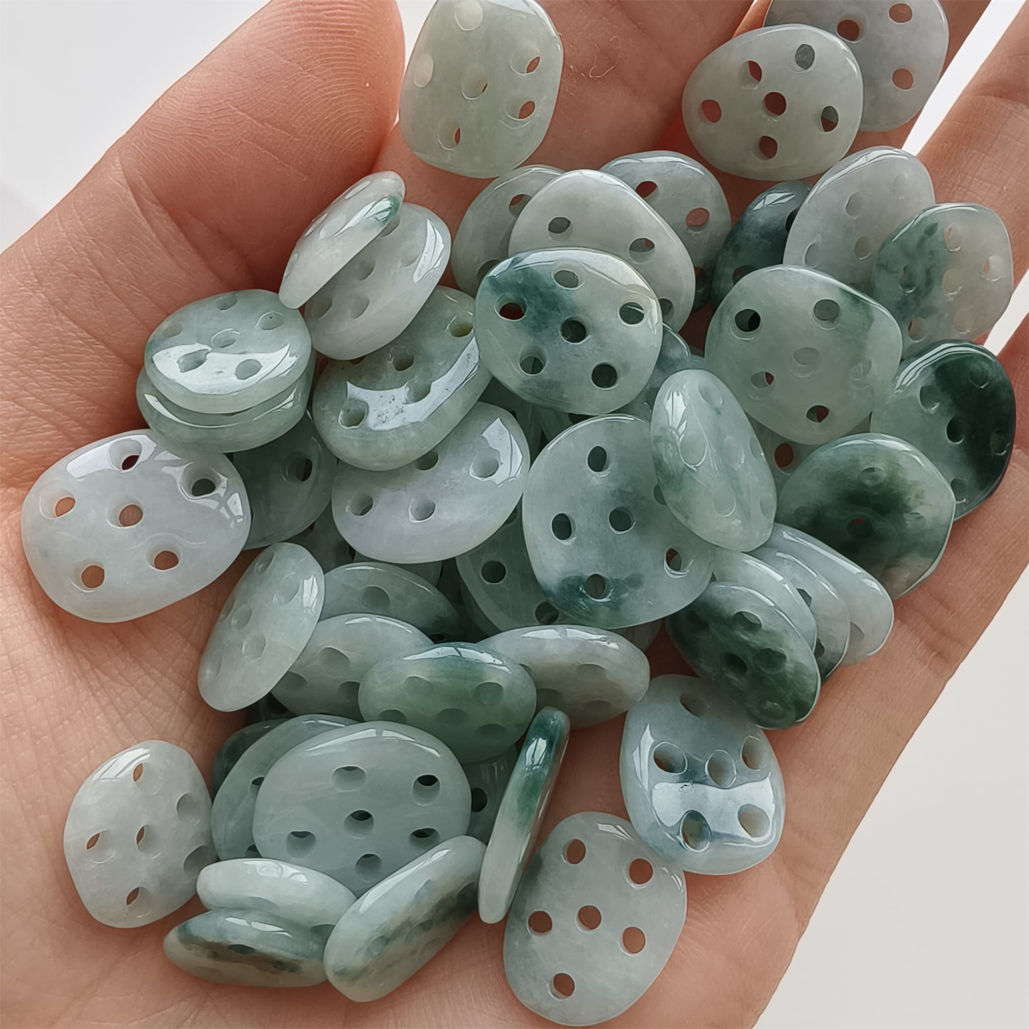 DDP 5pcs 9-13mm Natural Certificated Type A Icy Green White Moss In Snow Burmese Jadeite Lotus Root  Beads