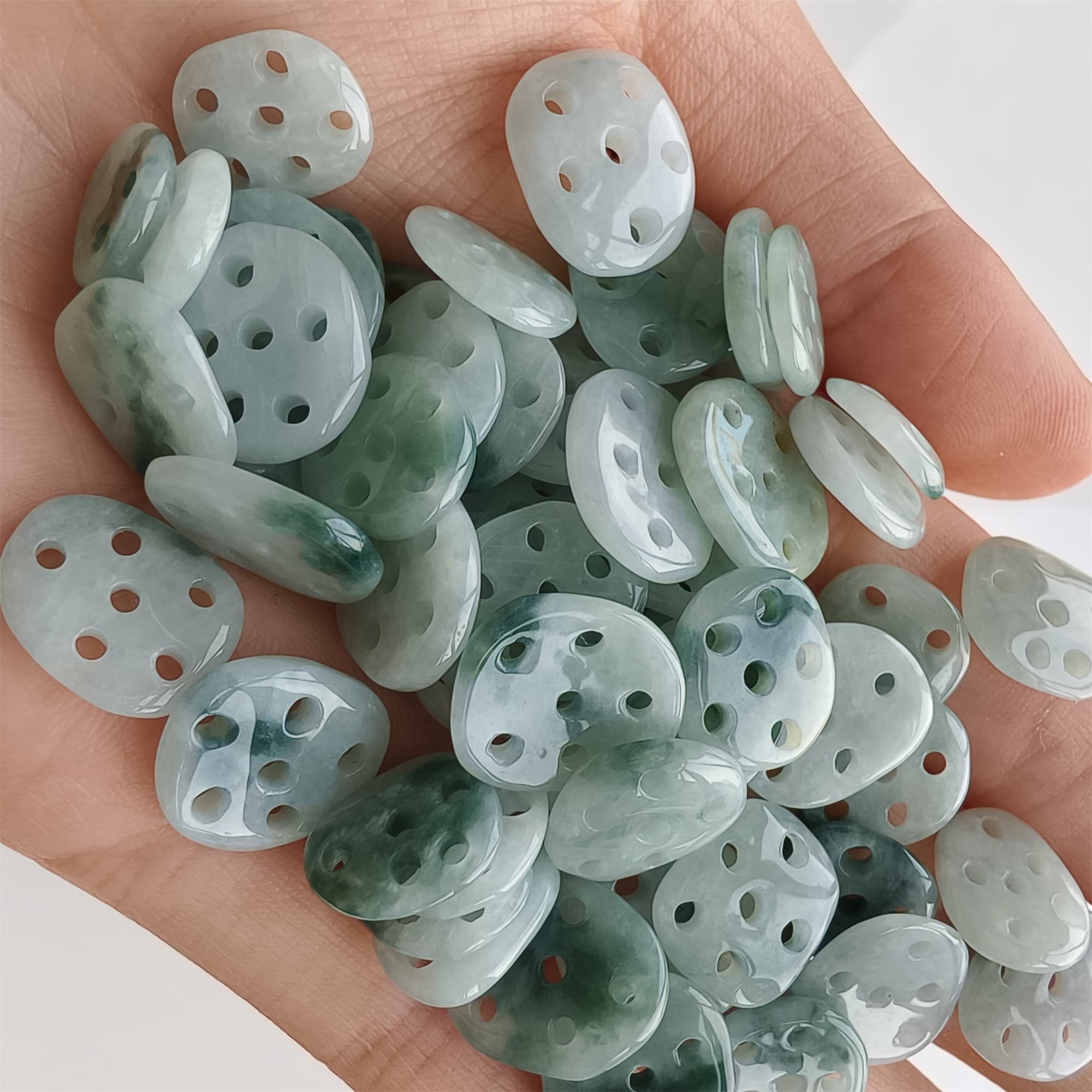 DDP 5pcs 9-13mm Natural Certificated Type A Icy Green White Moss In Snow Burmese Jadeite Lotus Root  Beads
