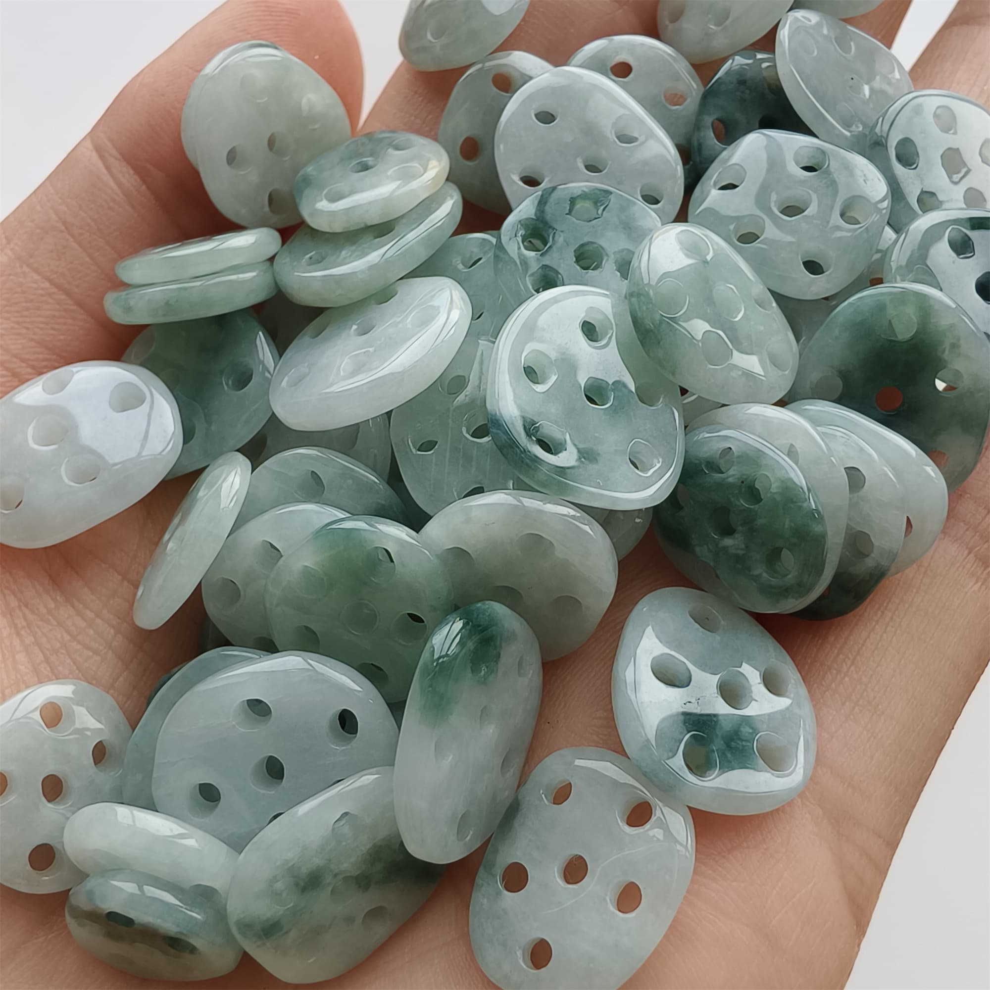 DDP 5pcs 9-13mm Natural Certificated Type A Icy Green White Moss In Snow Burmese Jadeite Lotus Root  Beads