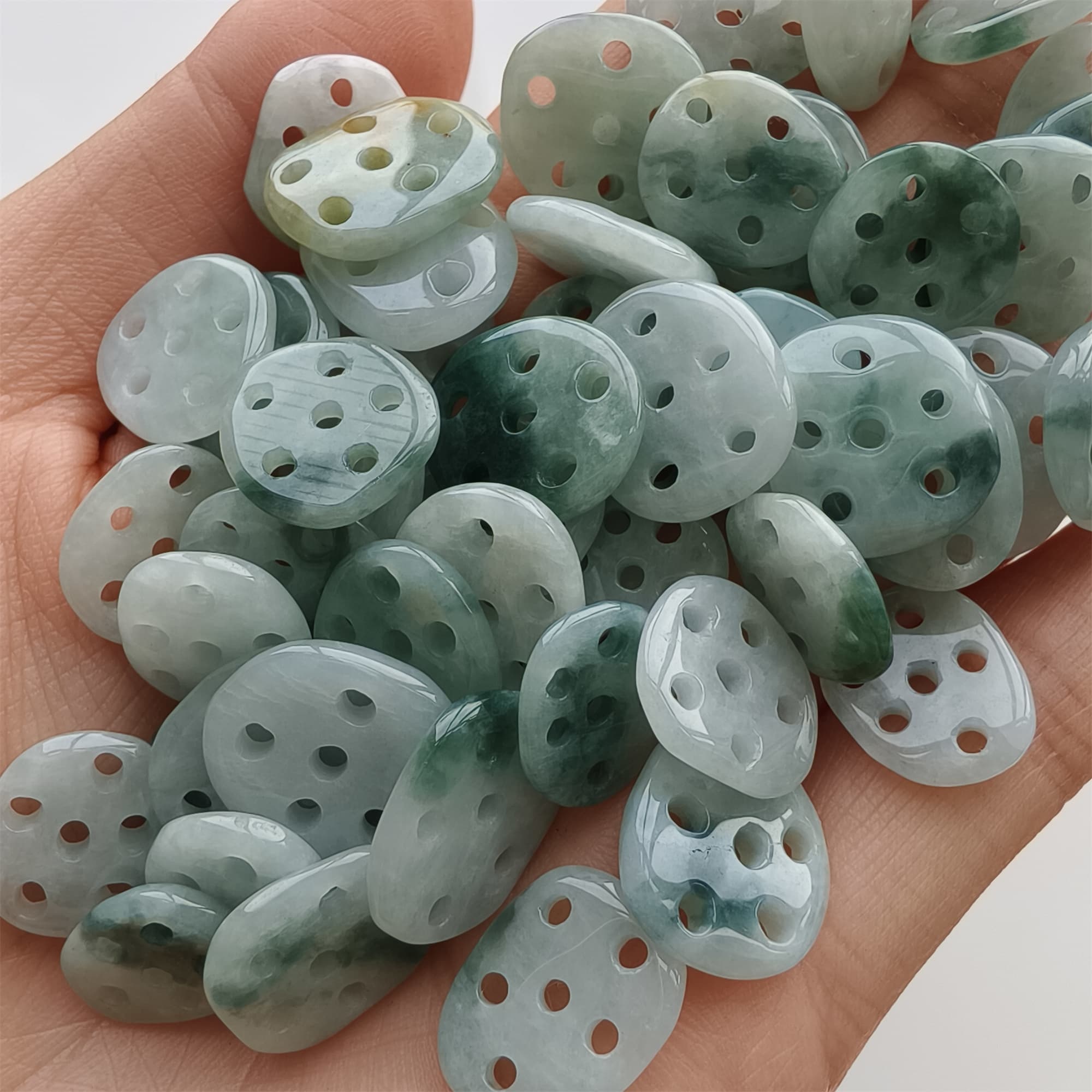 DDP 5pcs 9-13mm Natural Certificated Type A Icy Green White Moss In Snow Burmese Jadeite Lotus Root  Beads