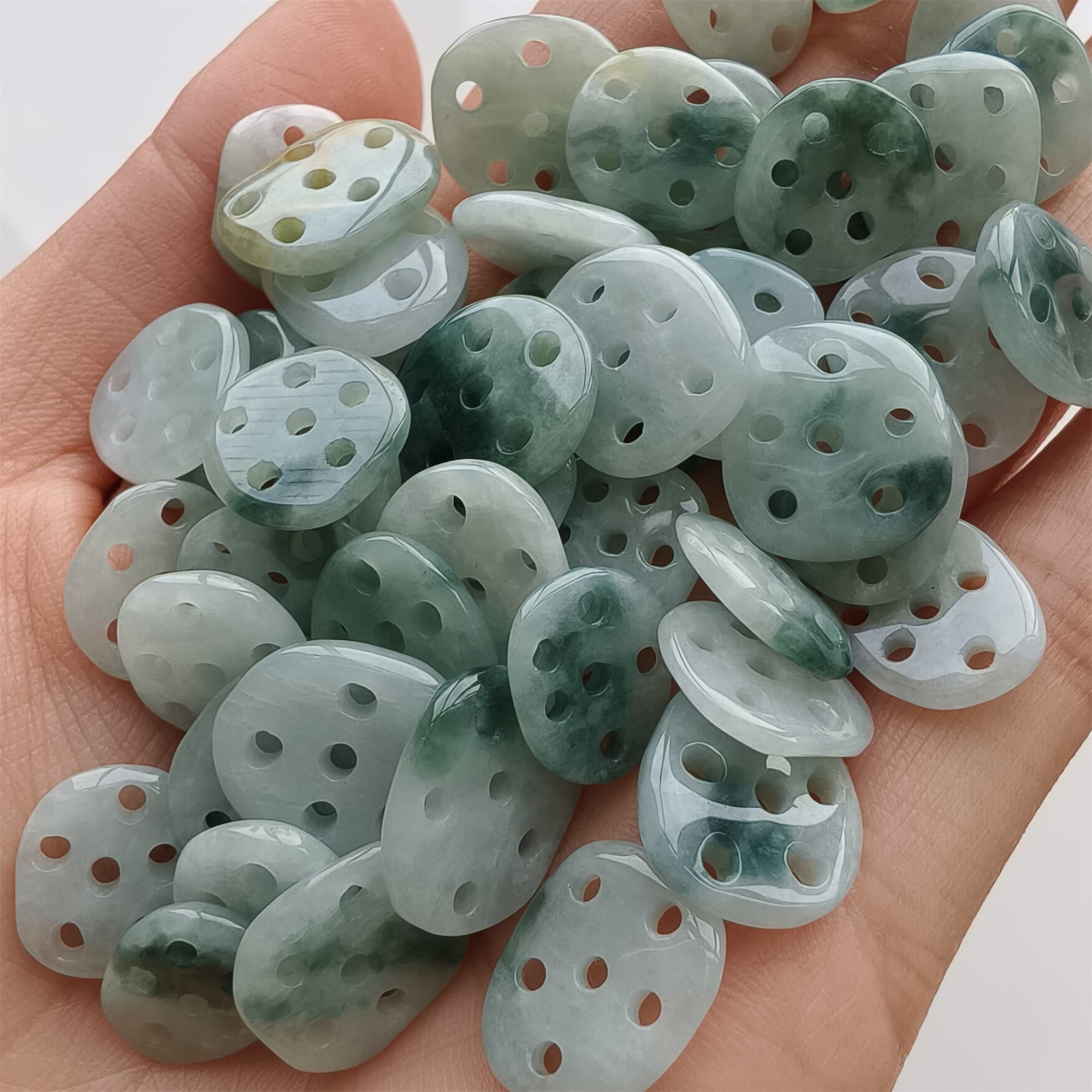 DDP 5pcs 9-13mm Natural Certificated Type A Icy Green White Moss In Snow Burmese Jadeite Lotus Root  Beads