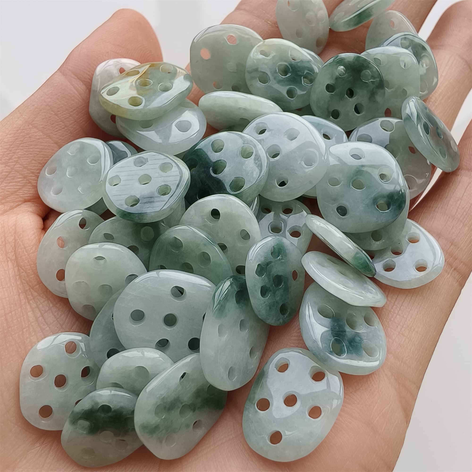DDP 5pcs 9-13mm Natural Certificated Type A Icy Green White Moss In Snow Burmese Jadeite Lotus Root  Beads