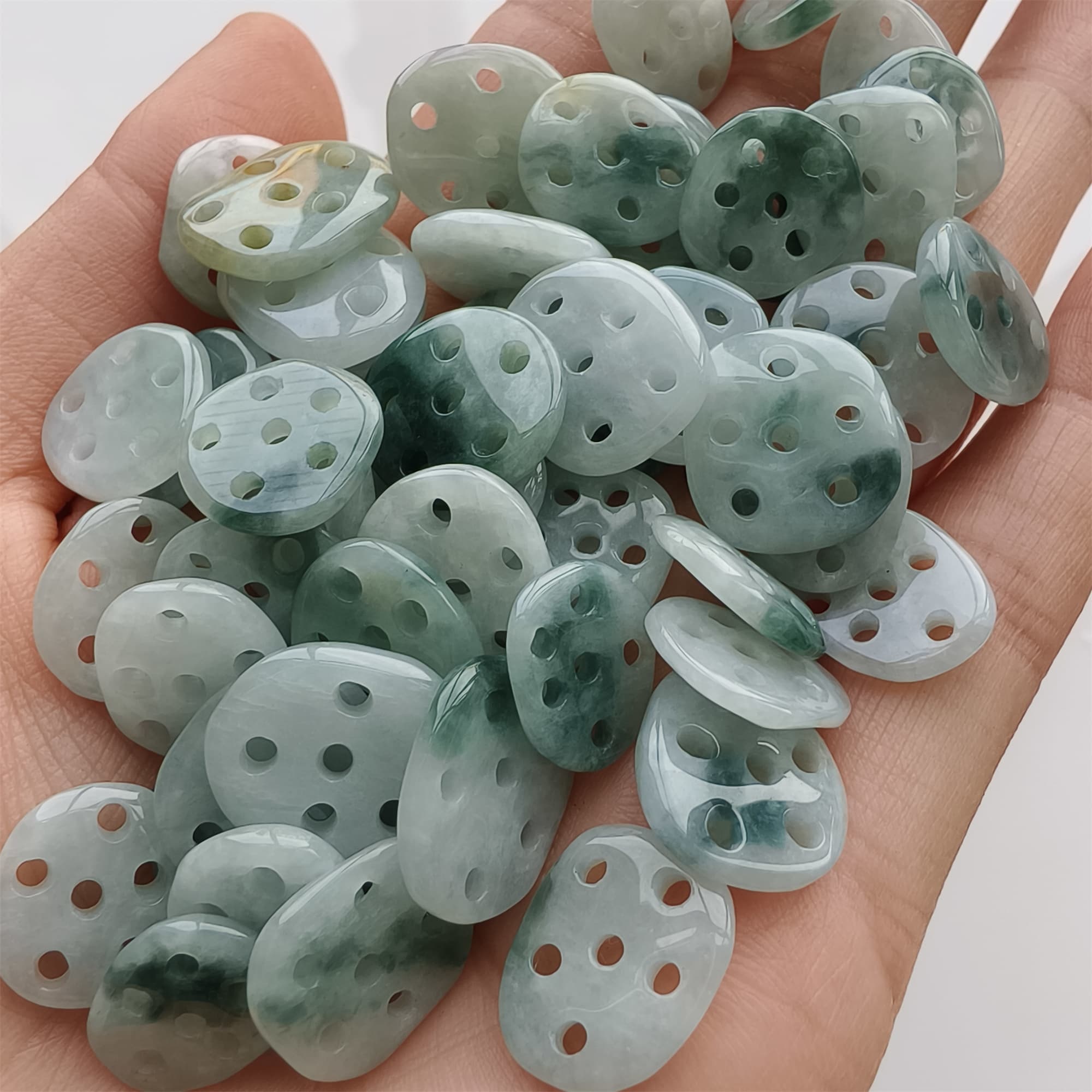 DDP 5pcs 9-13mm Natural Certificated Type A Icy Green White Moss In Snow Burmese Jadeite Lotus Root  Beads