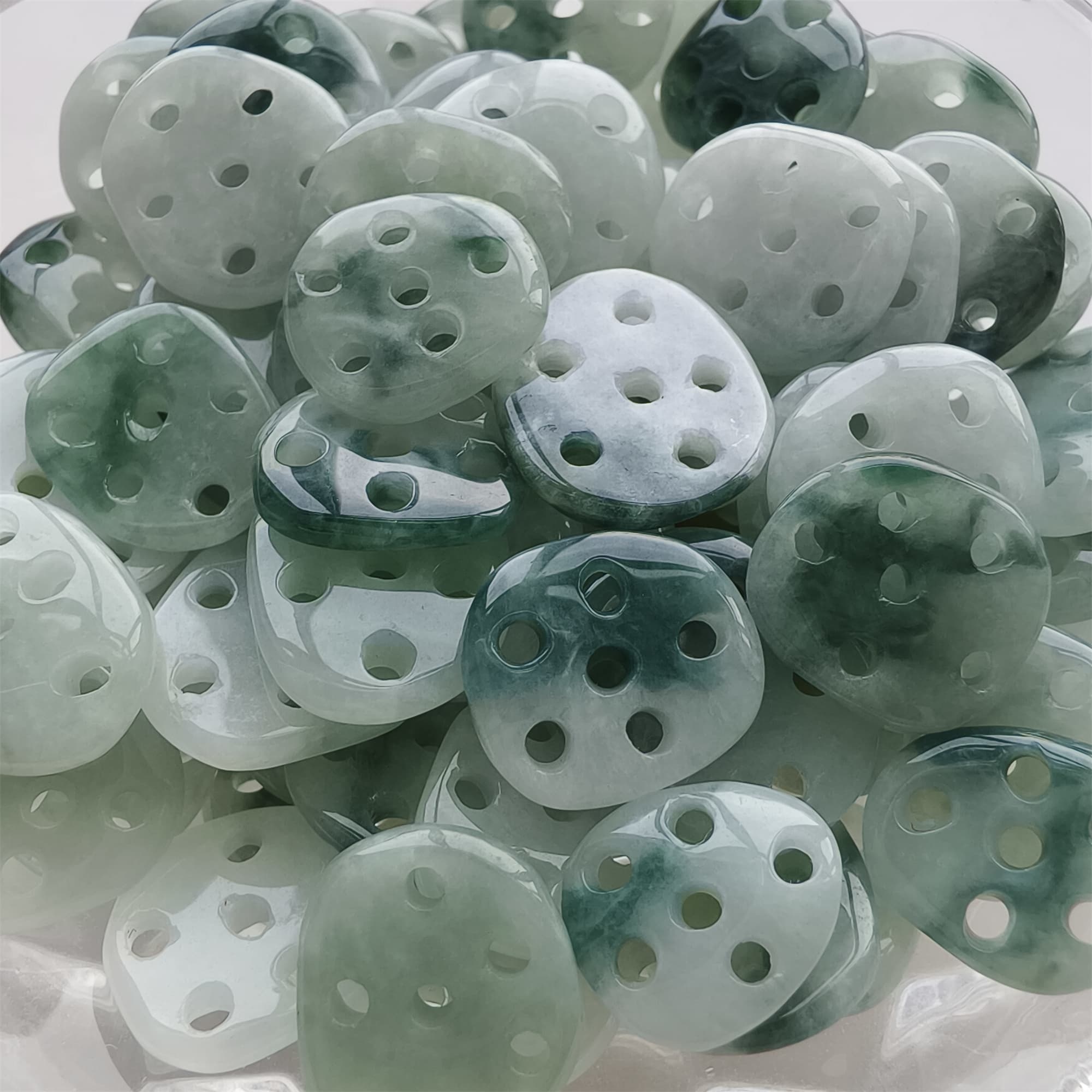 DDP 5pcs 9-13mm Natural Certificated Type A Icy Green White Moss In Snow Burmese Jadeite Lotus Root  Beads