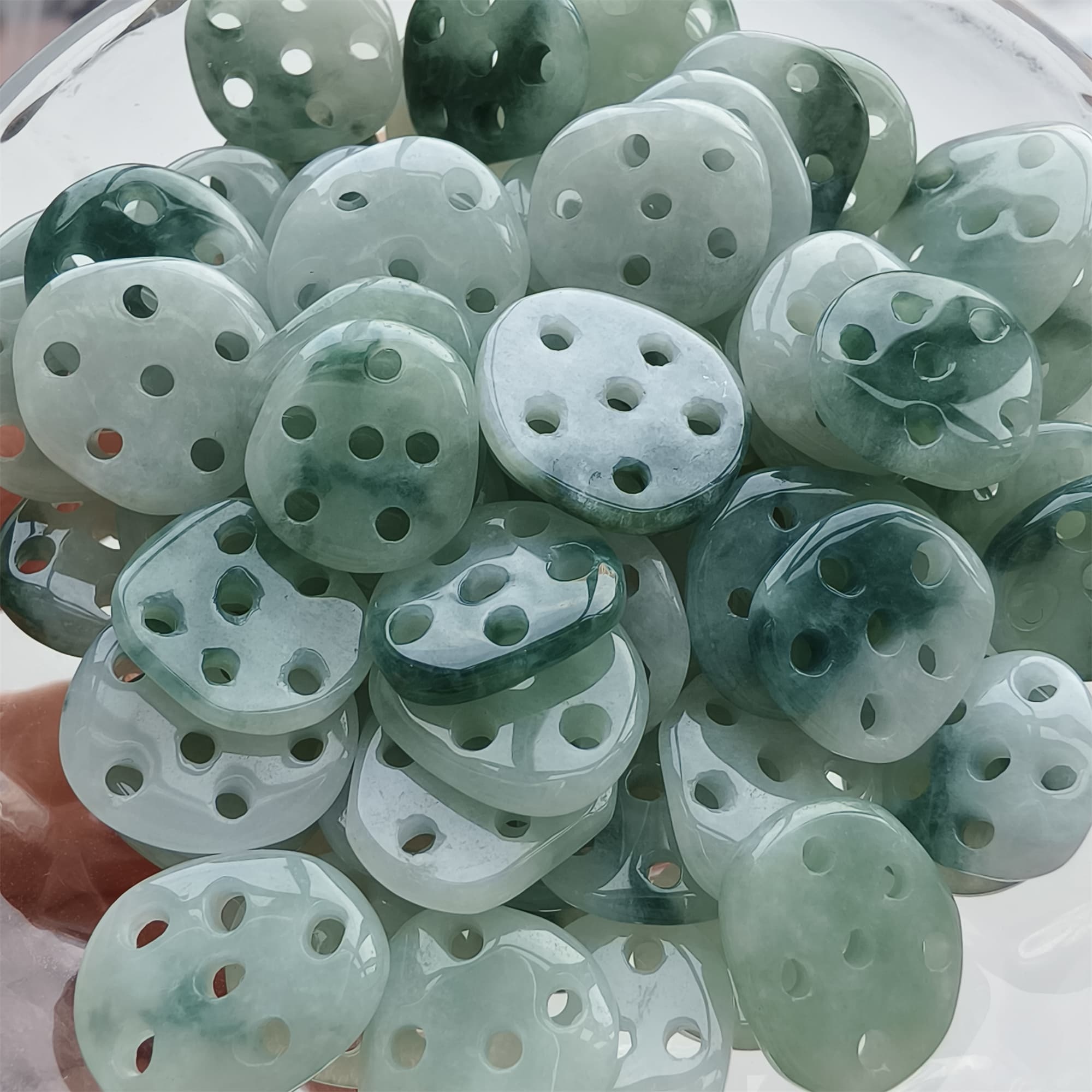 DDP 5pcs 9-13mm Natural Certificated Type A Icy Green White Moss In Snow Burmese Jadeite Lotus Root  Beads