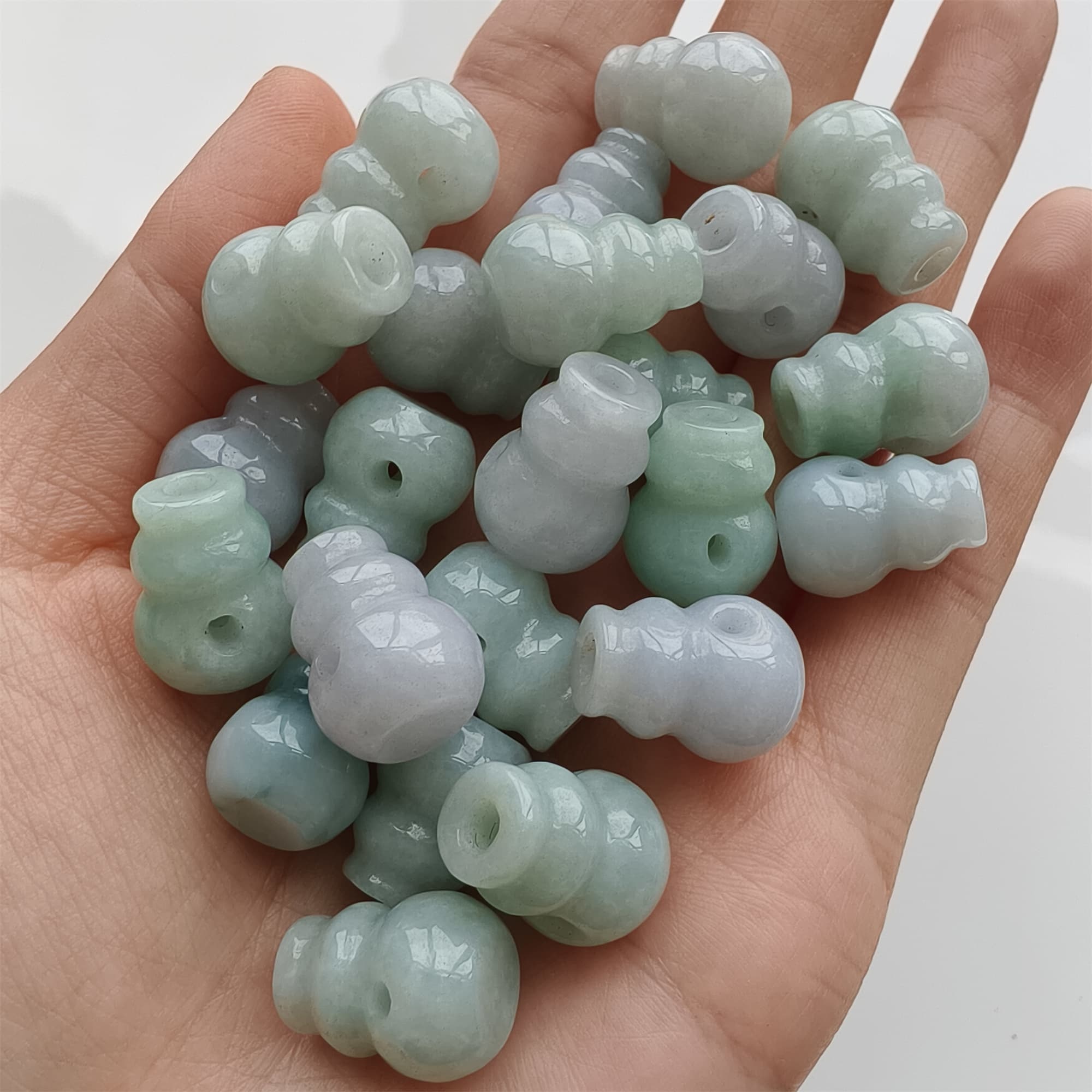 DDP 2pcs 14.5-15mm Natural Certificated Type A Icy Green White Burmese Jadeite Triple Hole Bead