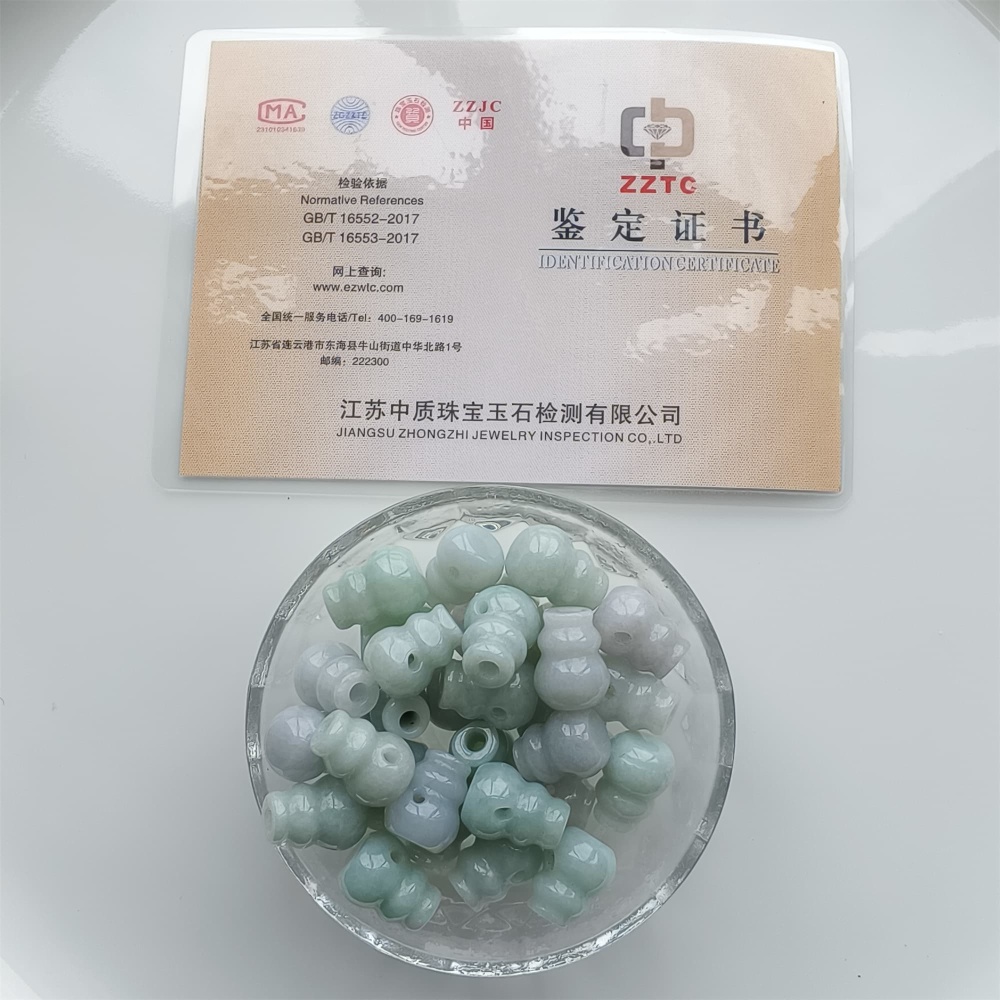 DDP 2pcs 14.5-15mm Natural Certificated Type A Icy Green White Burmese Jadeite Triple Hole Bead