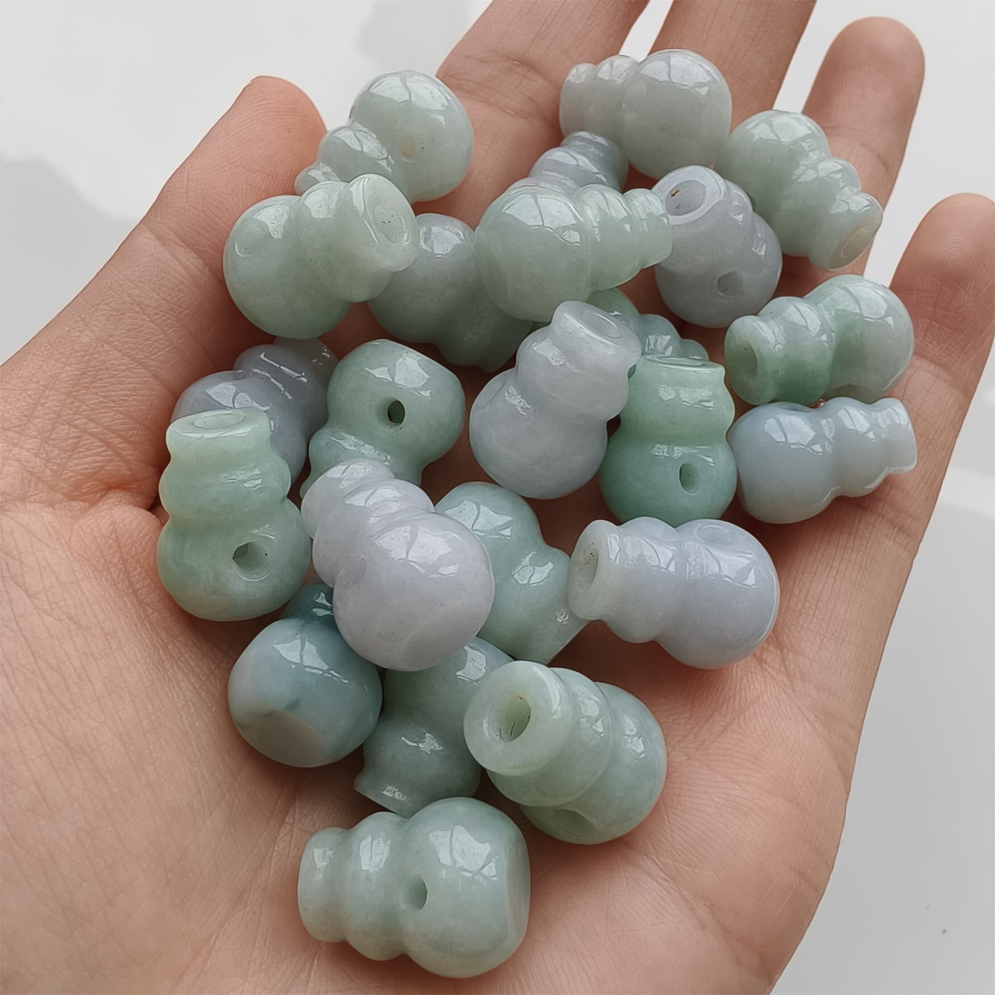 DDP 2pcs 14.5-15mm Natural Certificated Type A Icy Green White Burmese Jadeite Triple Hole Bead