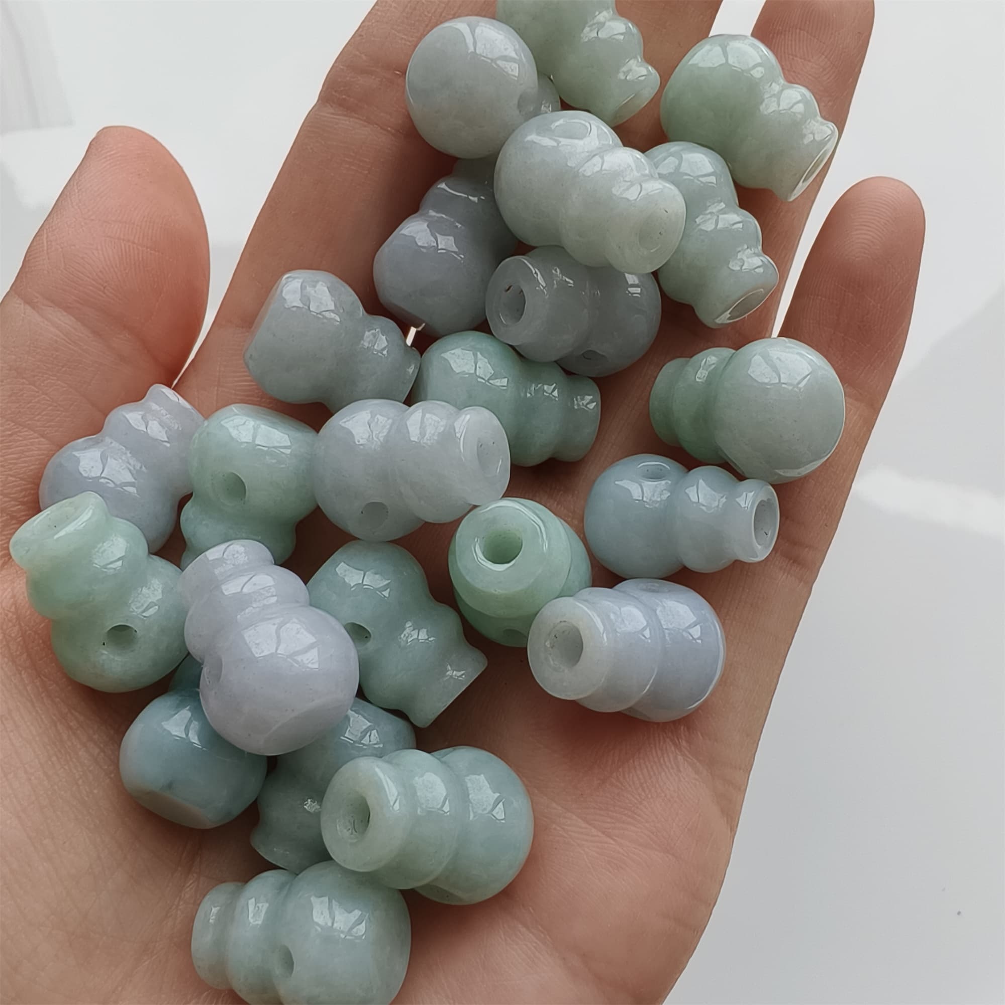 DDP 2pcs 14.5-15mm Natural Certificated Type A Icy Green White Burmese Jadeite Triple Hole Bead