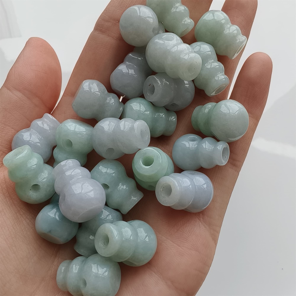DDP 2pcs 14.5-15mm Natural Certificated Type A Icy Green White Burmese Jadeite Triple Hole Bead