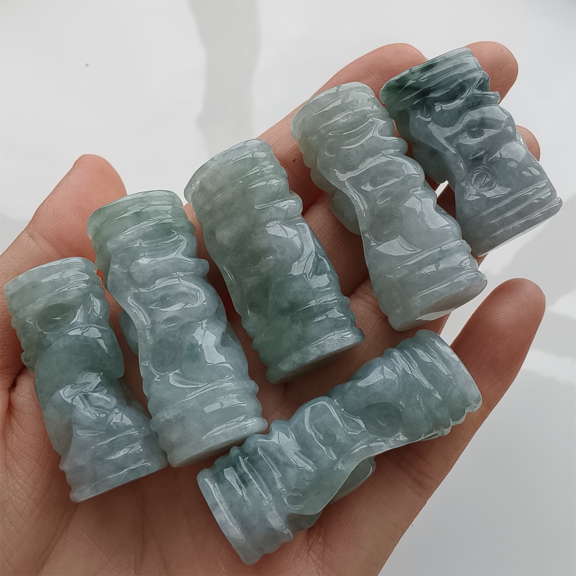 DDP 32-40mm Natural Certificated Type A Icy Green White Burmese Jadeite Dragon Pillar Pendant