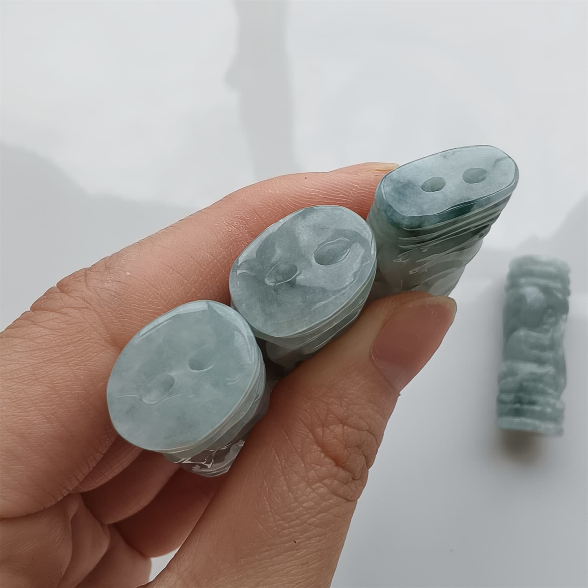 DDP 32-40mm Natural Certificated Type A Icy Green White Burmese Jadeite Dragon Pillar Pendant