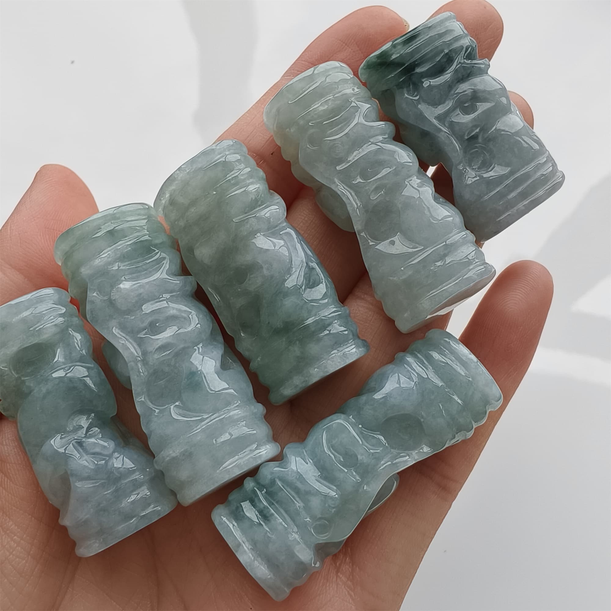 DDP 32-40mm Natural Certificated Type A Icy Green White Burmese Jadeite Dragon Pillar Pendant