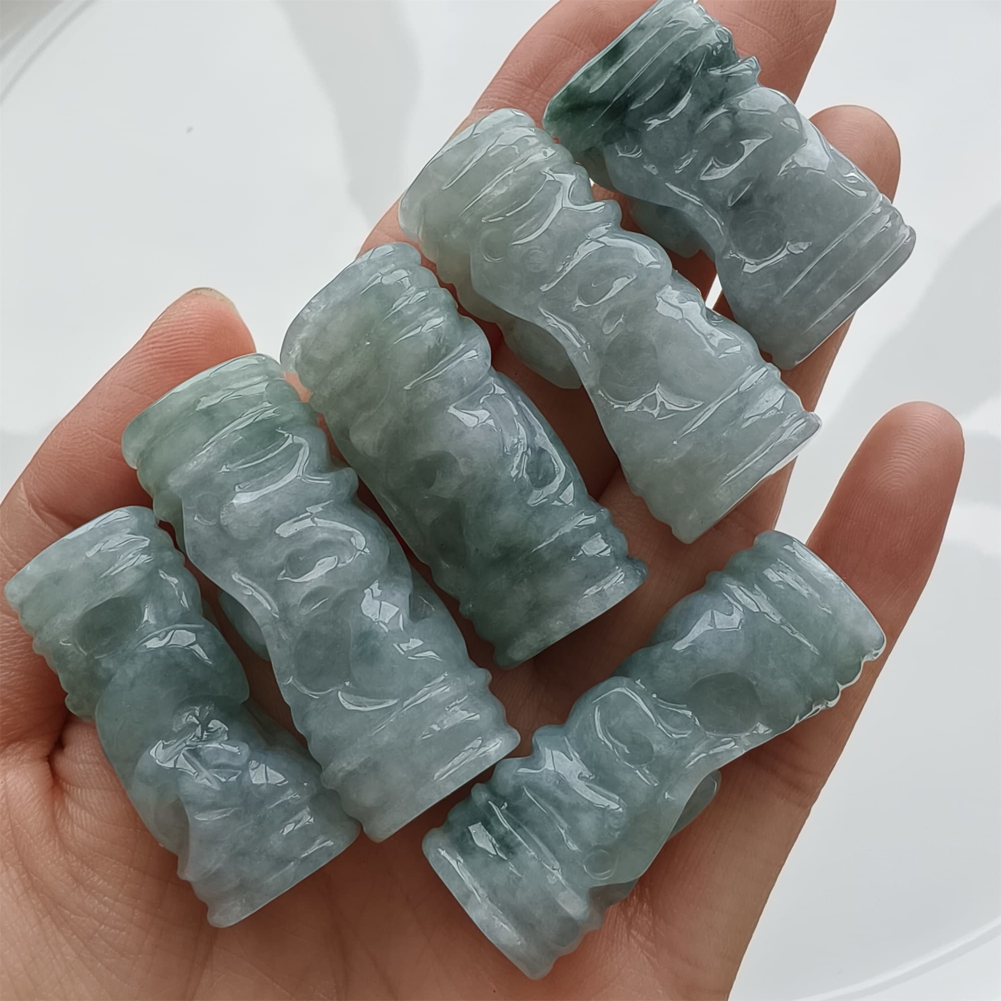 DDP 32-40mm Natural Certificated Type A Icy Green White Burmese Jadeite Dragon Pillar Pendant