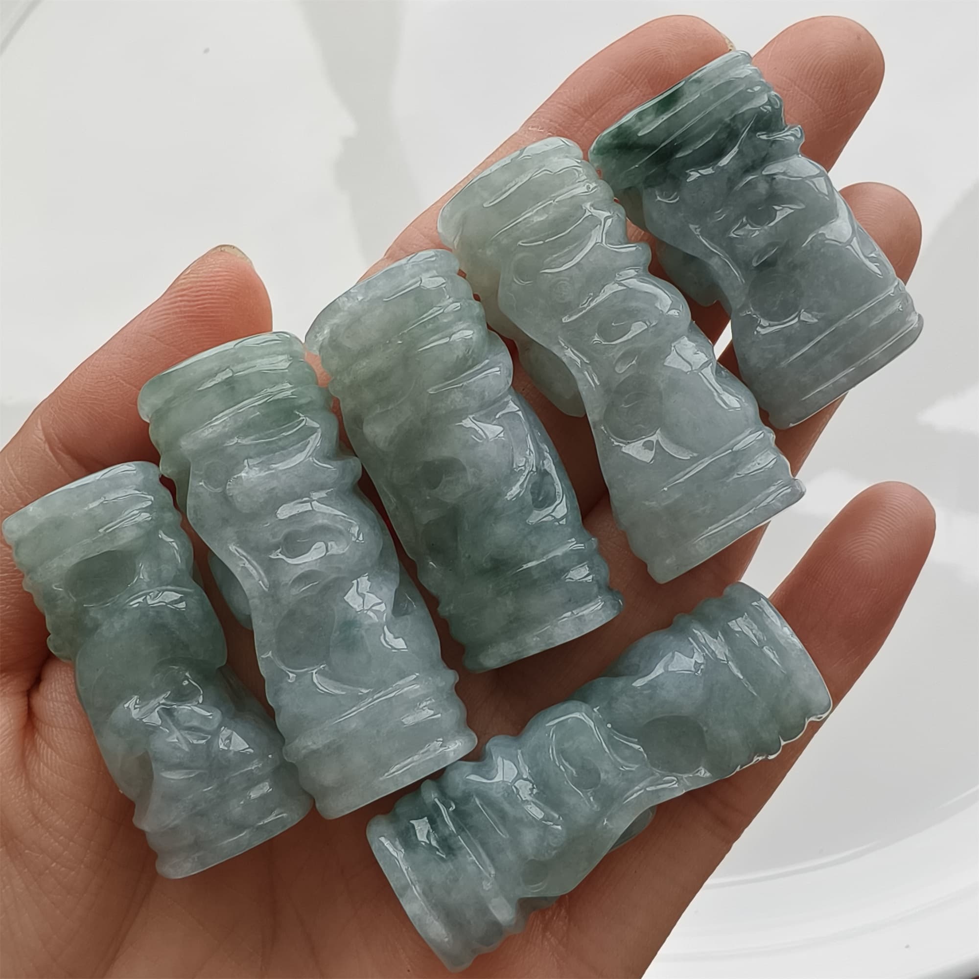 DDP 32-40mm Natural Certificated Type A Icy Green White Burmese Jadeite Dragon Pillar Pendant