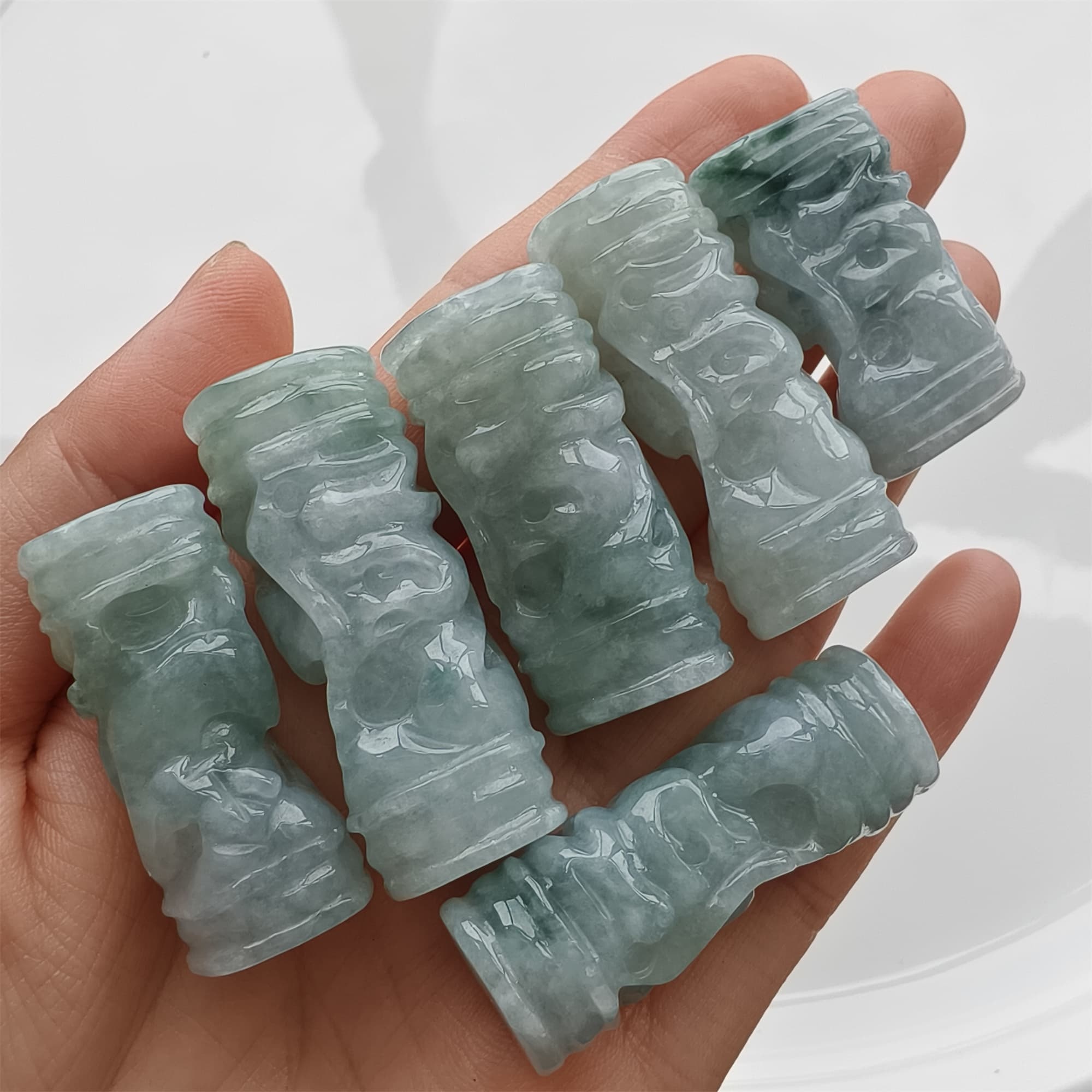 DDP 32-40mm Natural Certificated Type A Icy Green White Burmese Jadeite Dragon Pillar Pendant