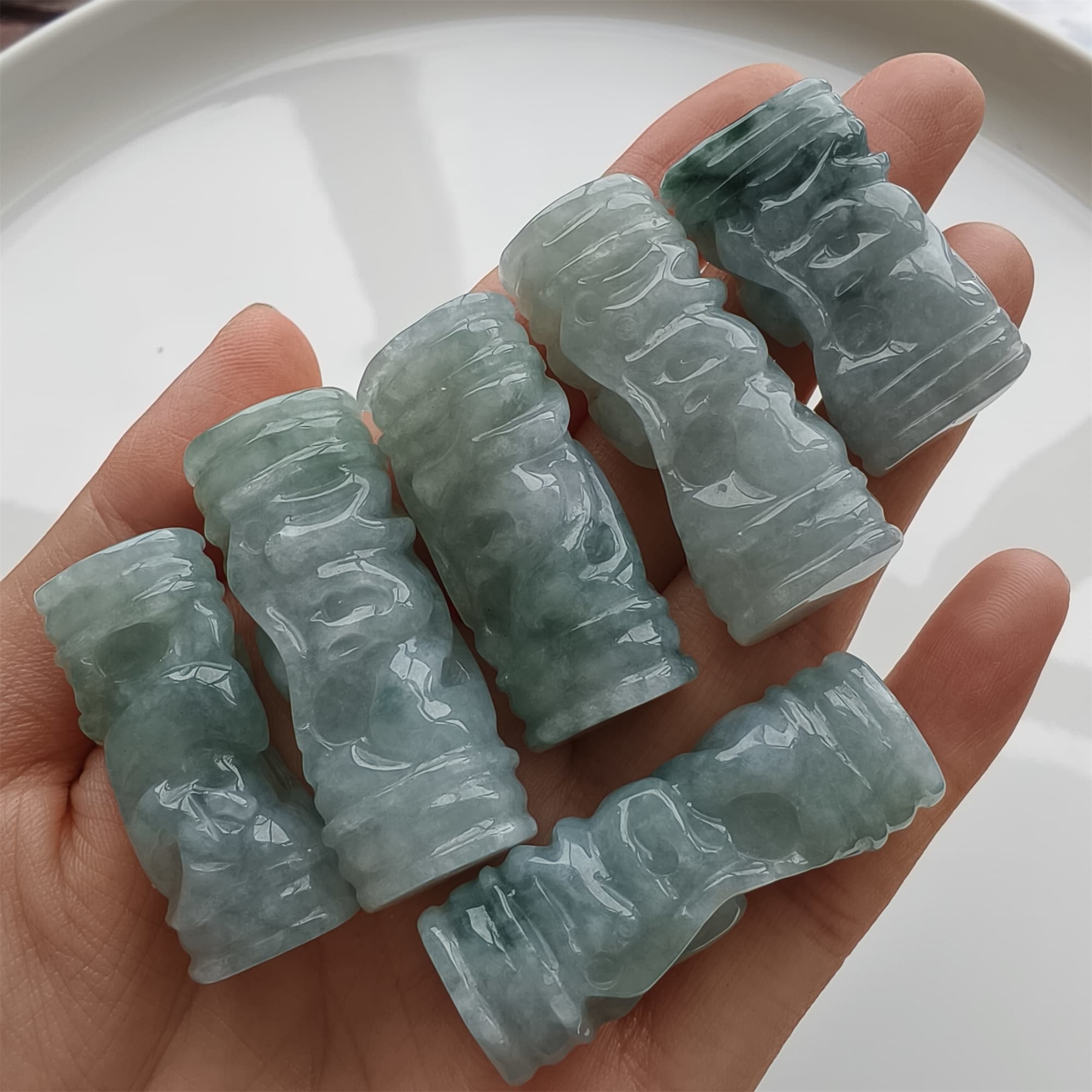 DDP 32-40mm Natural Certificated Type A Icy Green White Burmese Jadeite Dragon Pillar Pendant