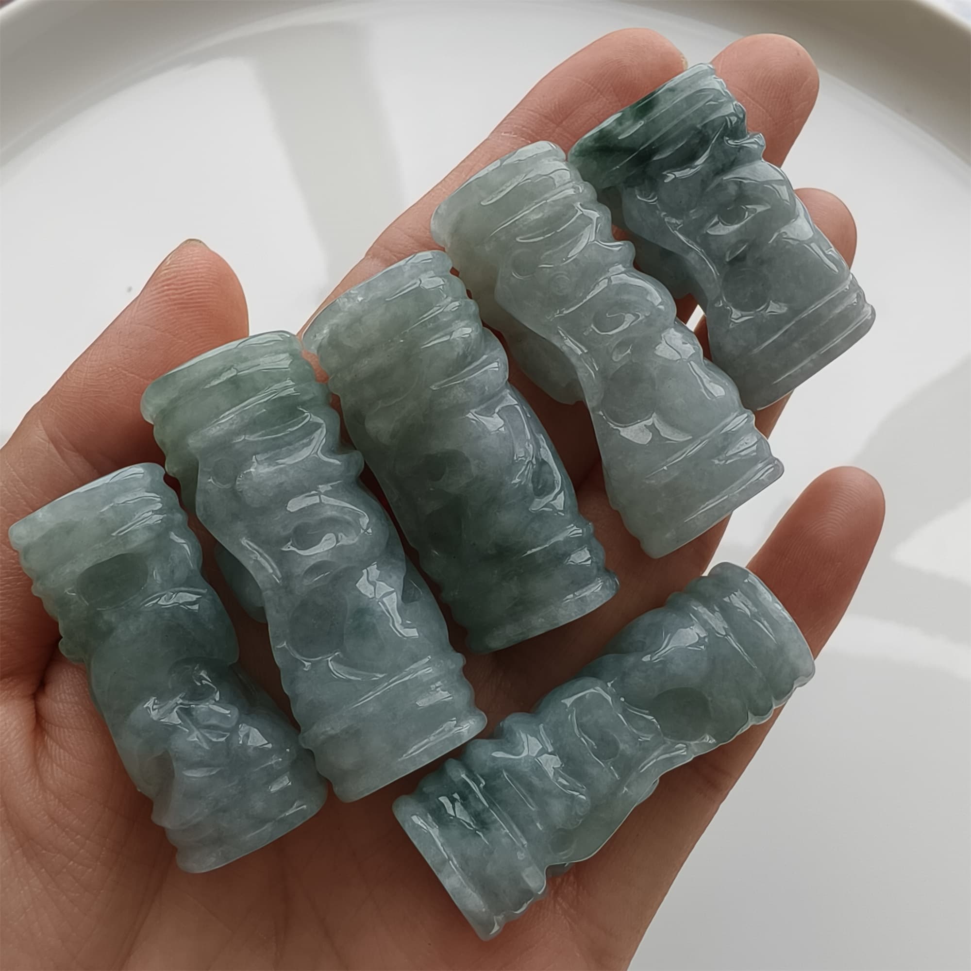 DDP 32-40mm Natural Certificated Type A Icy Green White Burmese Jadeite Dragon Pillar Pendant