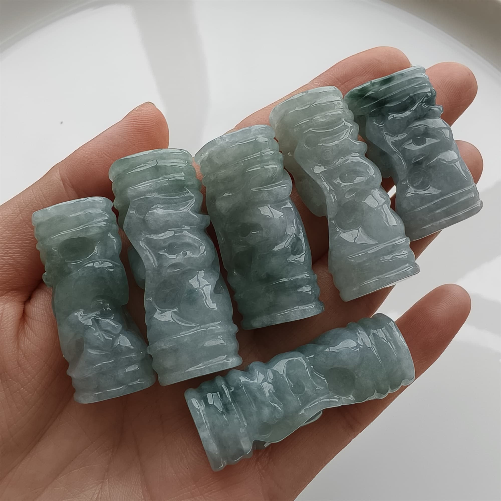 DDP 32-40mm Natural Certificated Type A Icy Green White Burmese Jadeite Dragon Pillar Pendant