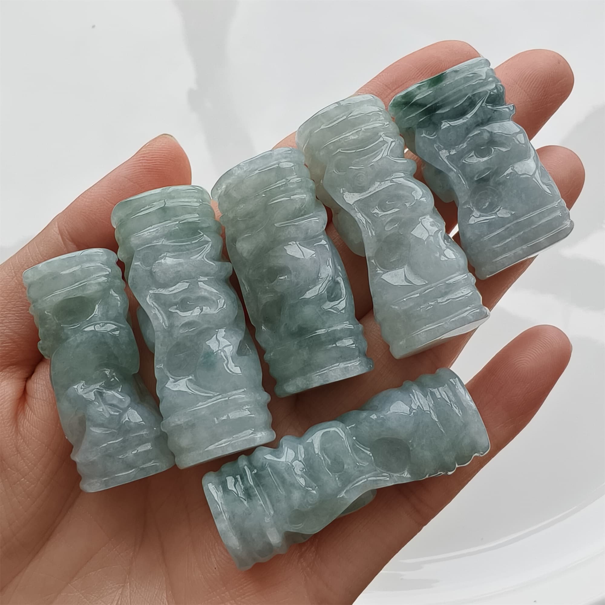 DDP 32-40mm Natural Certificated Type A Icy Green White Burmese Jadeite Dragon Pillar Pendant