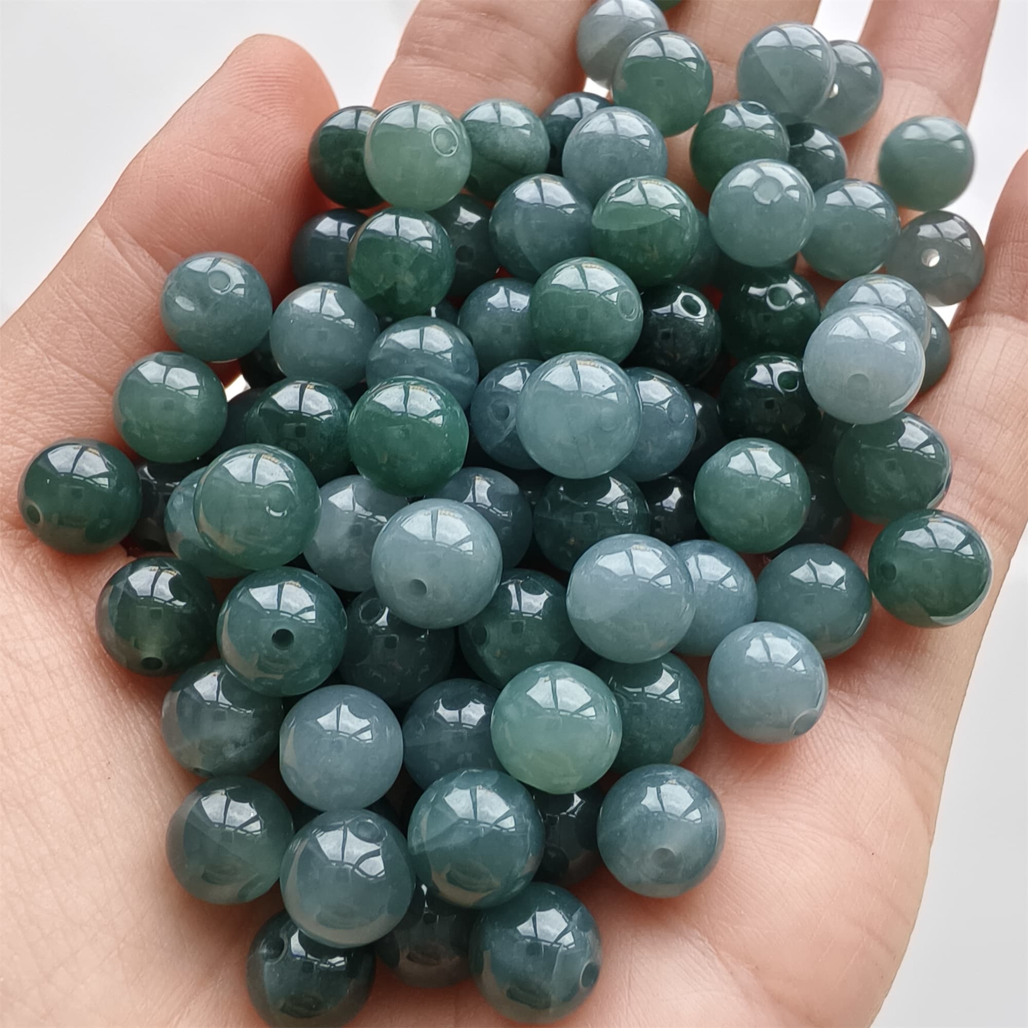 DDP 25pcs 8-8.3mm Natural Type A Blue Guatemalan Jadeite Round Beads