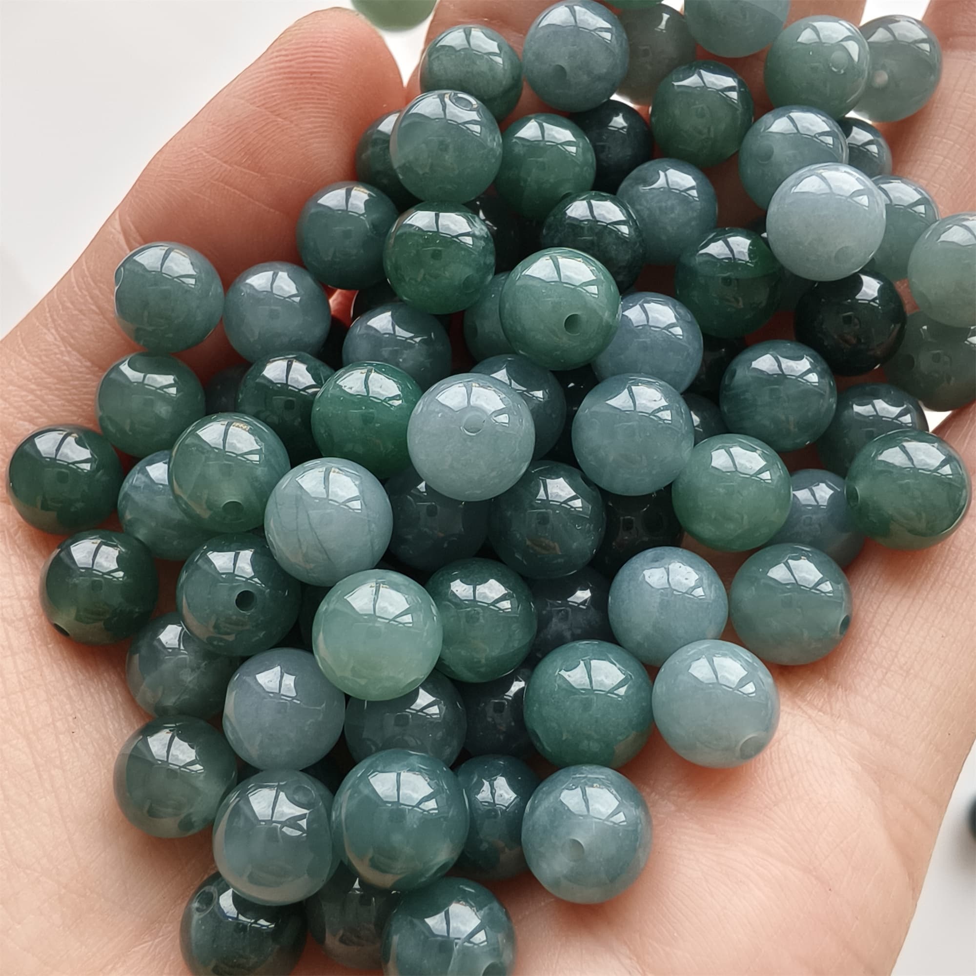 DDP 25pcs 8-8.3mm Natural Type A Blue Guatemalan Jadeite Round Beads