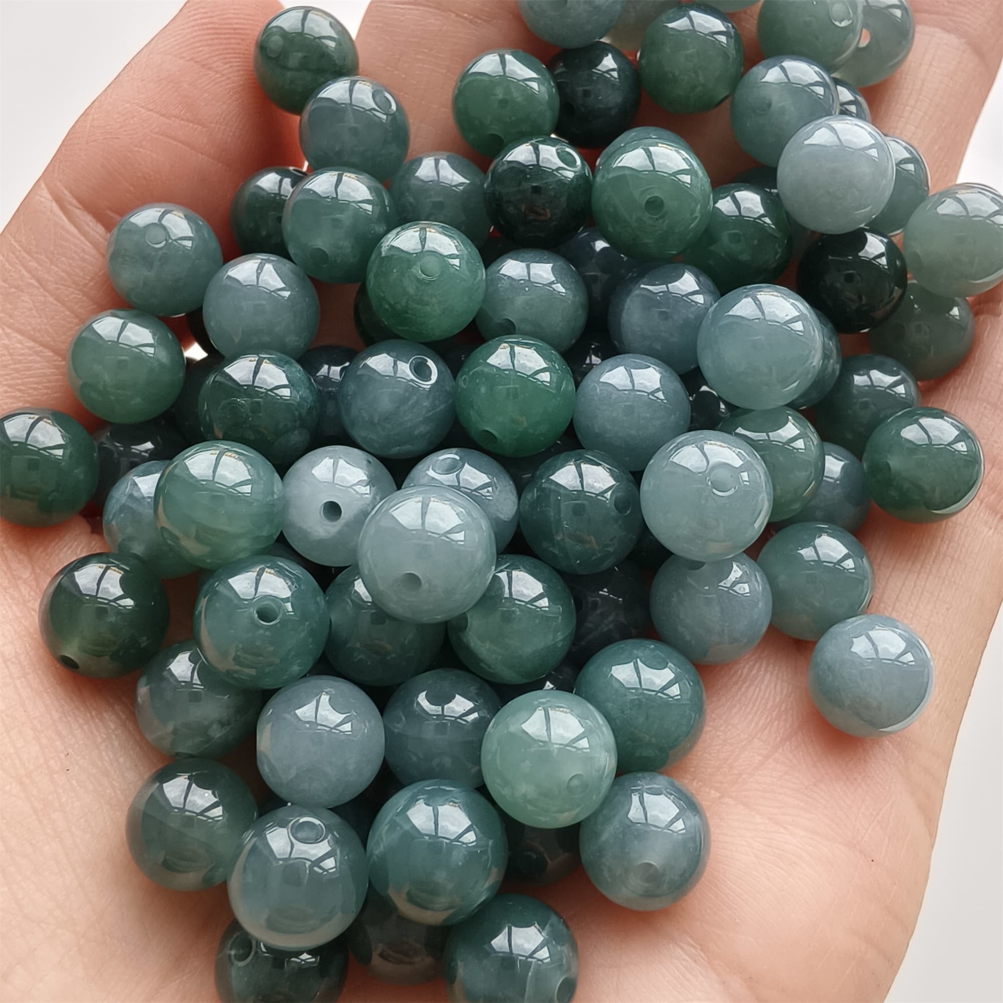 DDP 25pcs 8-8.3mm Natural Type A Blue Guatemalan Jadeite Round Beads
