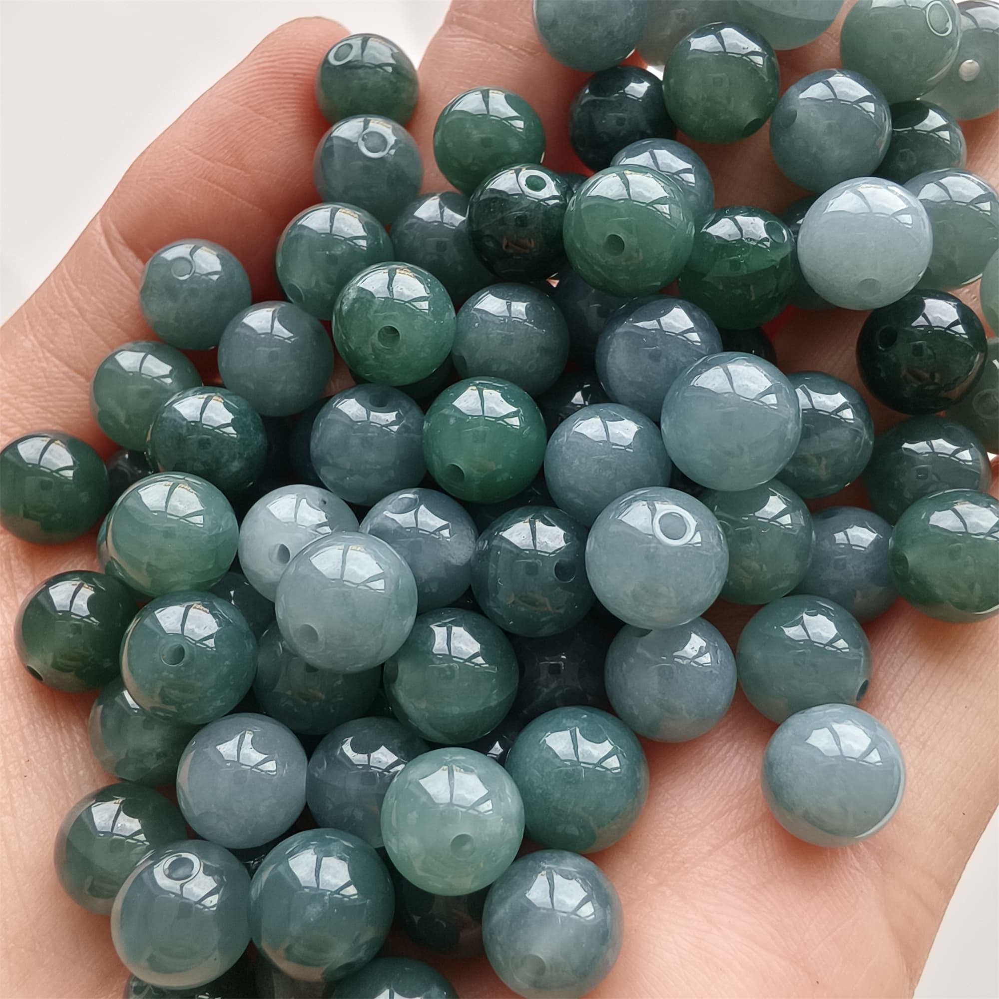 DDP 25pcs 8-8.3mm Natural Type A Blue Guatemalan Jadeite Round Beads
