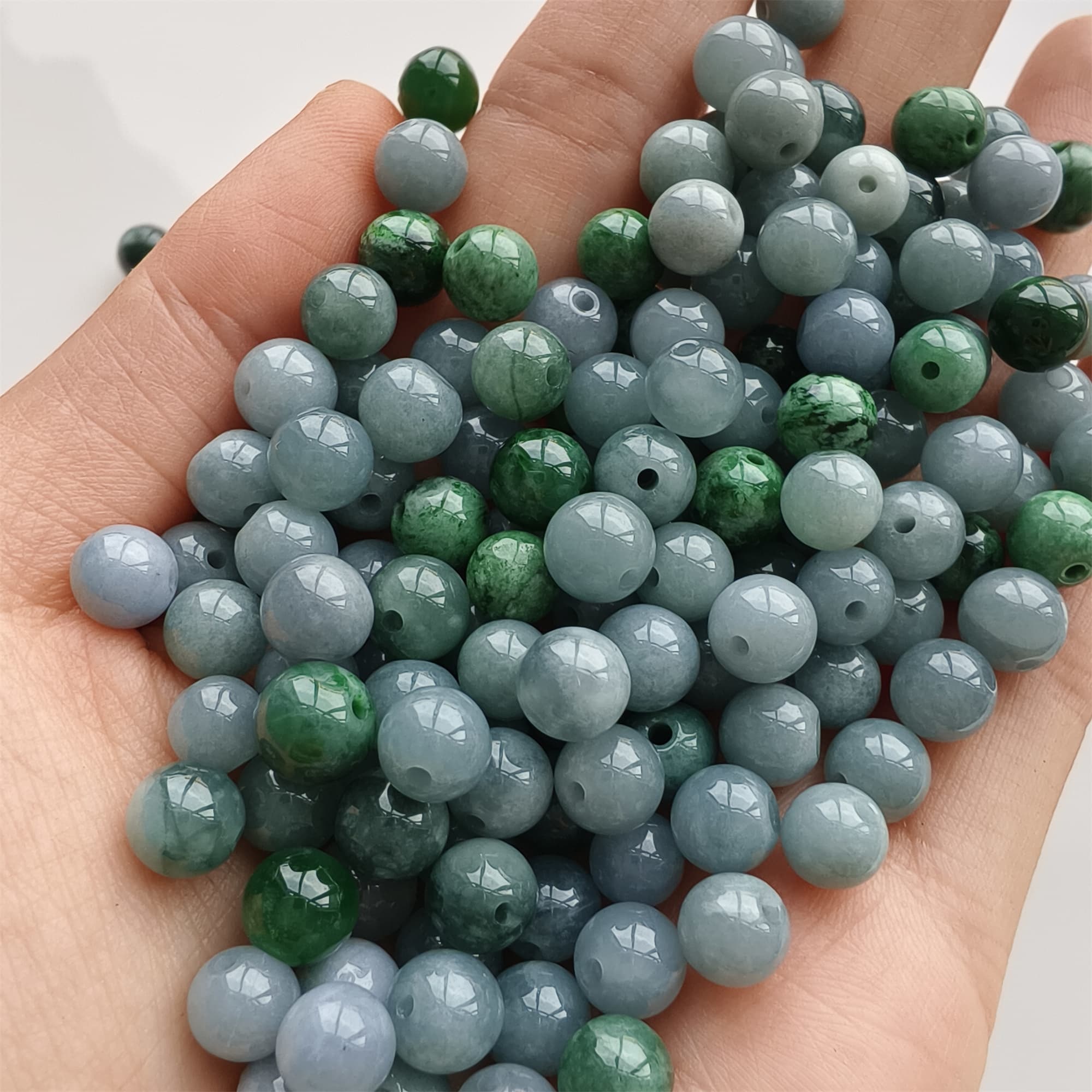 DDP 25pcs 6.5-7mm Natural Certificated Type A Lavender Green Burmese Jadeite Round Beads