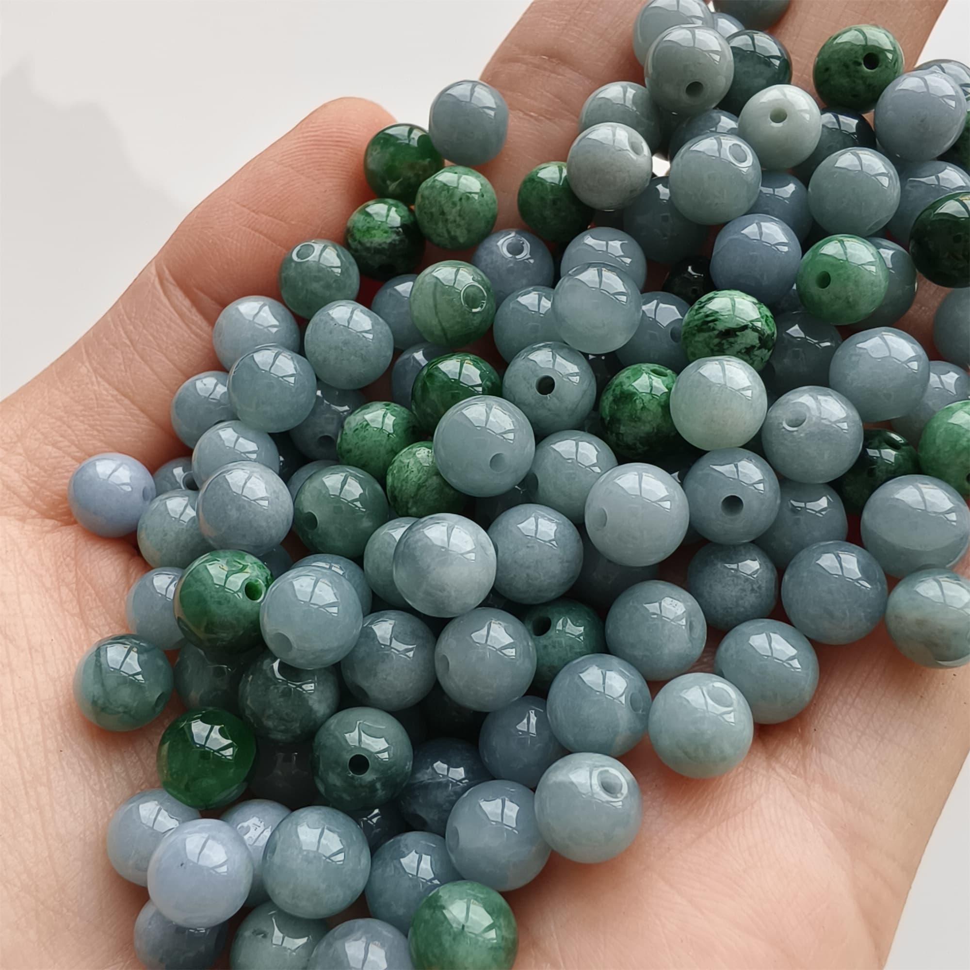 DDP 25pcs 6.5-7mm Natural Certificated Type A Lavender Green Burmese Jadeite Round Beads