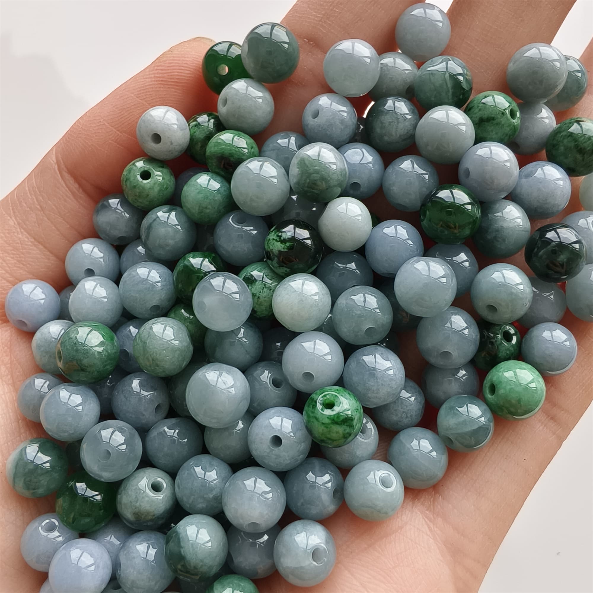 DDP 25pcs 6.5-7mm Natural Certificated Type A Lavender Green Burmese Jadeite Round Beads