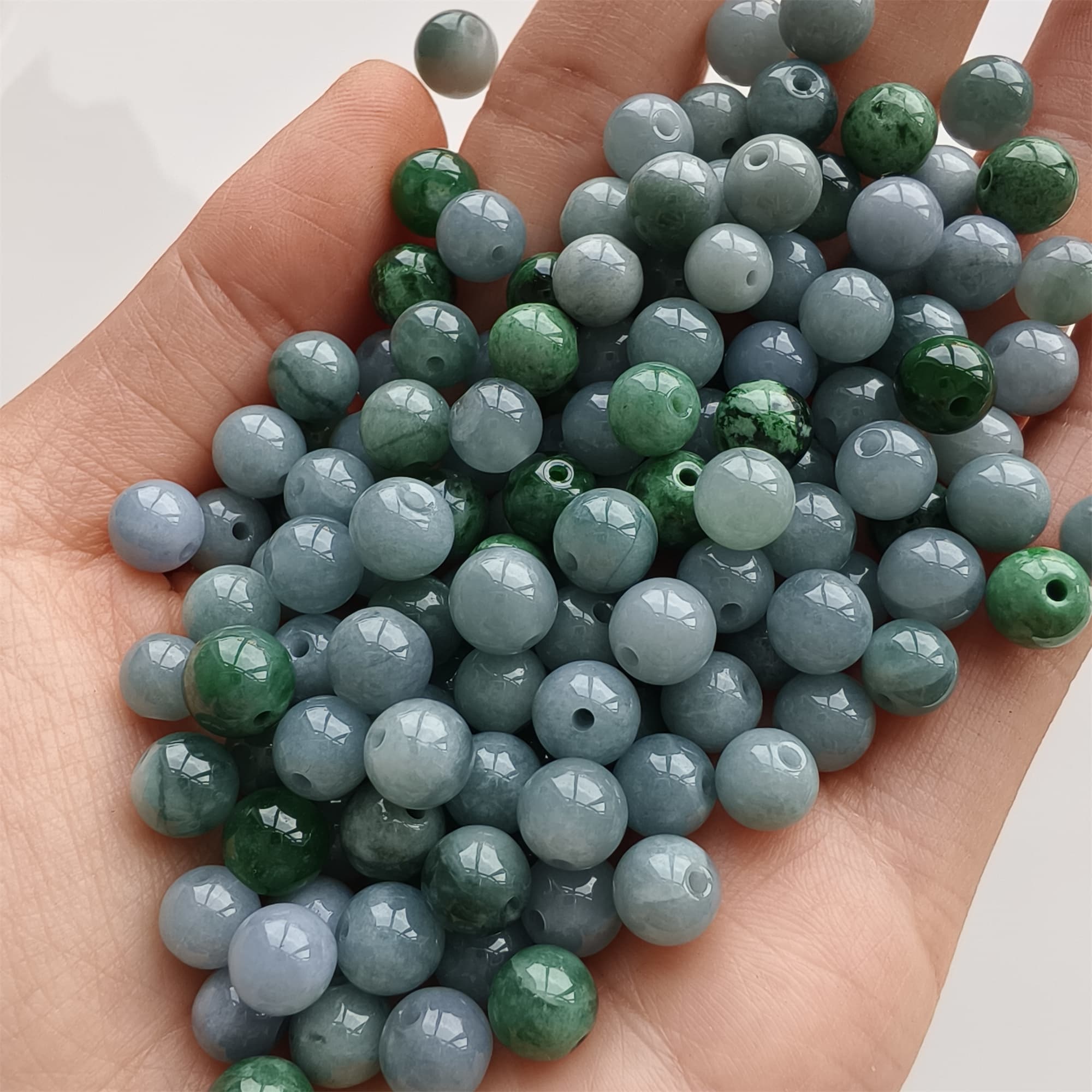 DDP 25pcs 6.5-7mm Natural Certificated Type A Lavender Green Burmese Jadeite Round Beads
