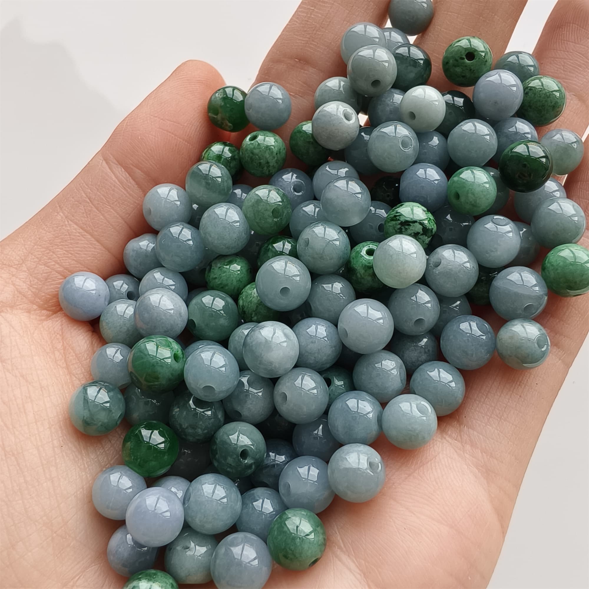 DDP 25pcs 6.5-7mm Natural Certificated Type A Lavender Green Burmese Jadeite Round Beads