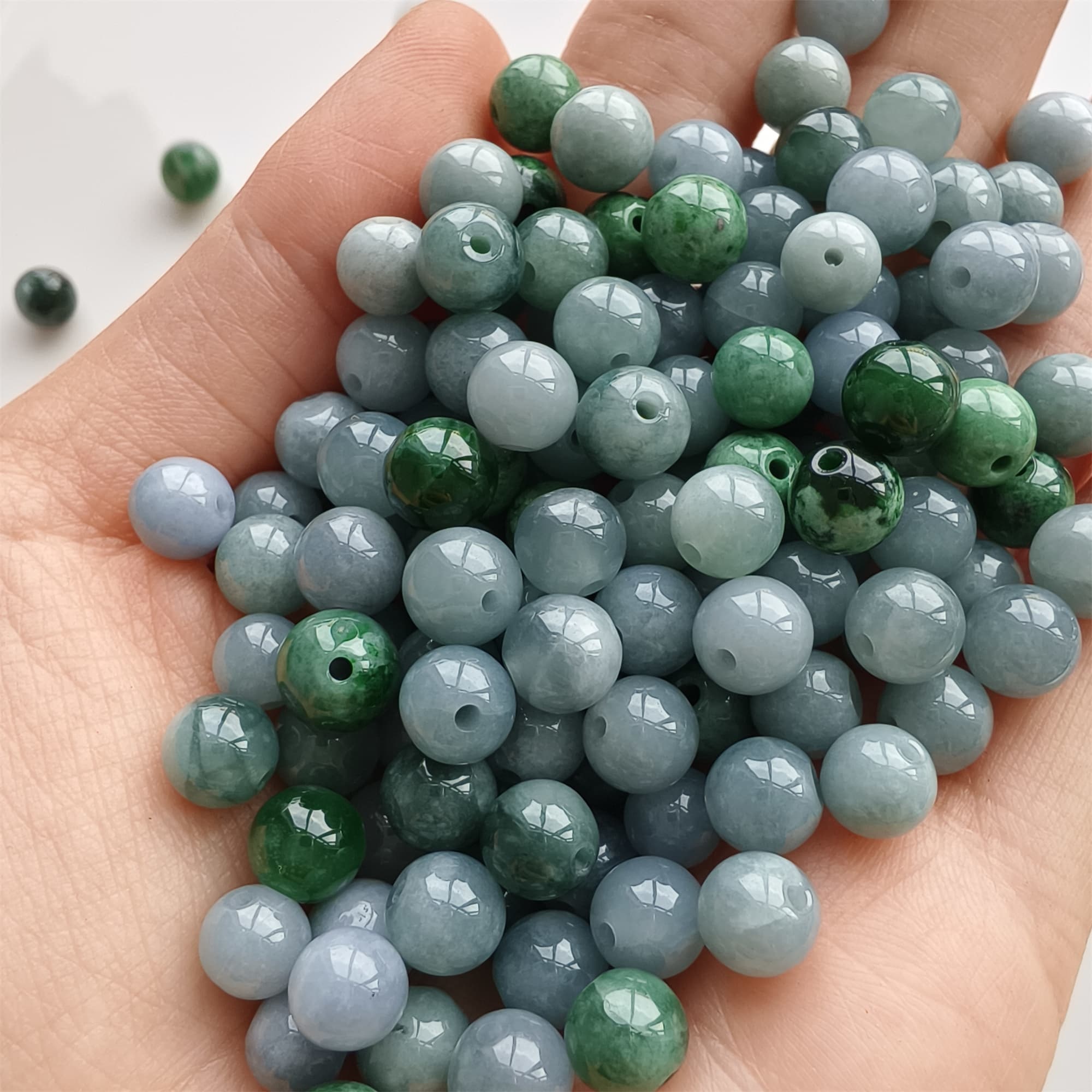 DDP 25pcs 6.5-7mm Natural Certificated Type A Lavender Green Burmese Jadeite Round Beads