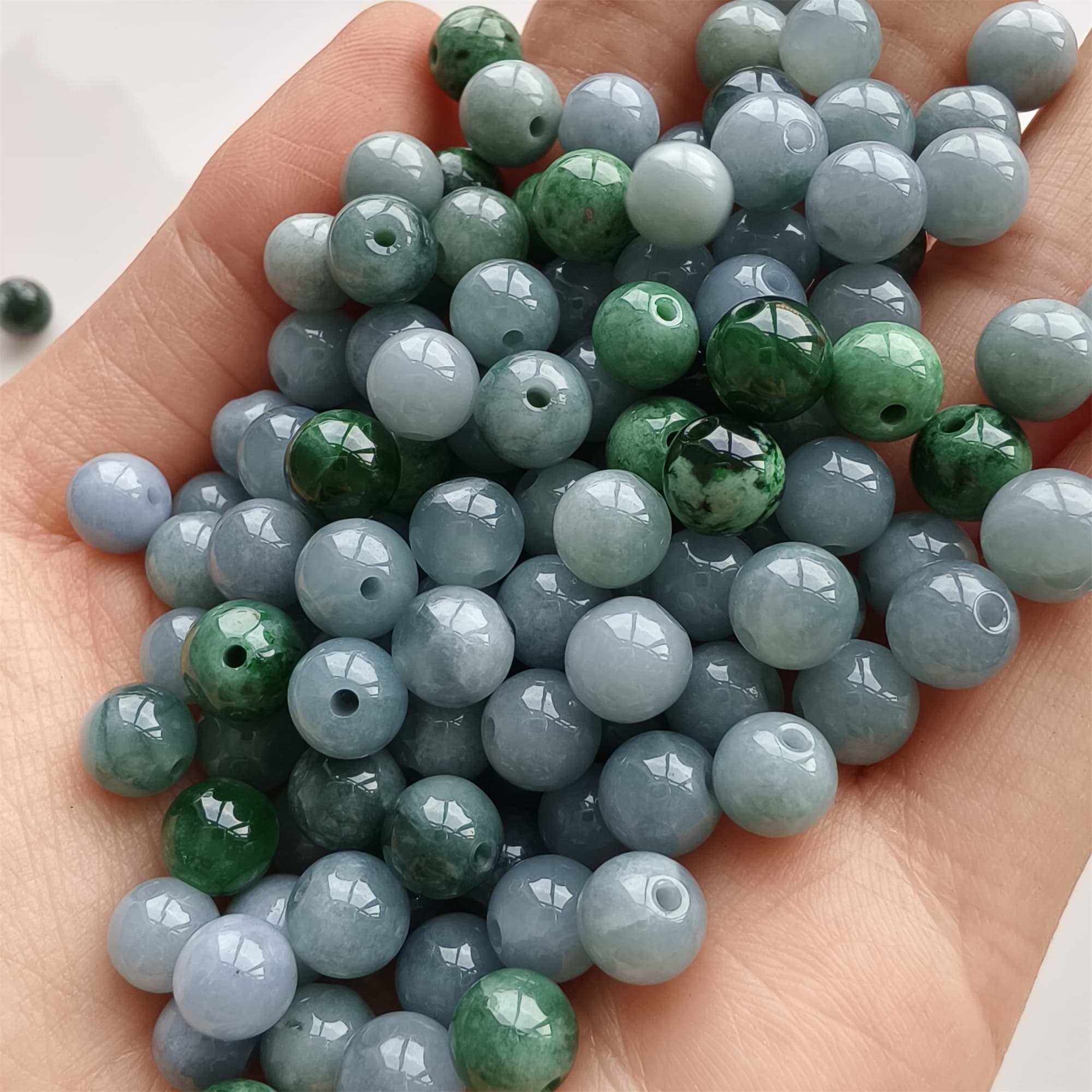DDP 25pcs 6.5-7mm Natural Certificated Type A Lavender Green Burmese Jadeite Round Beads