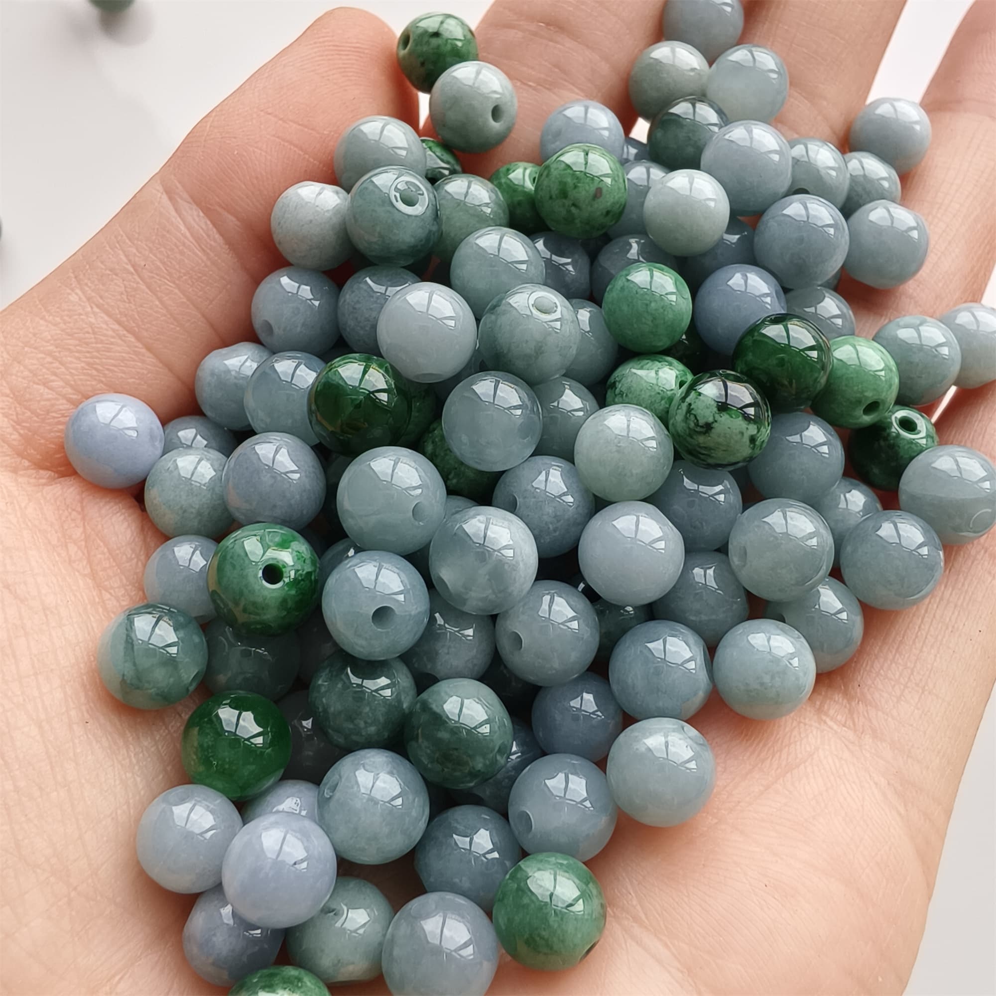 DDP 25pcs 6.5-7mm Natural Certificated Type A Lavender Green Burmese Jadeite Round Beads