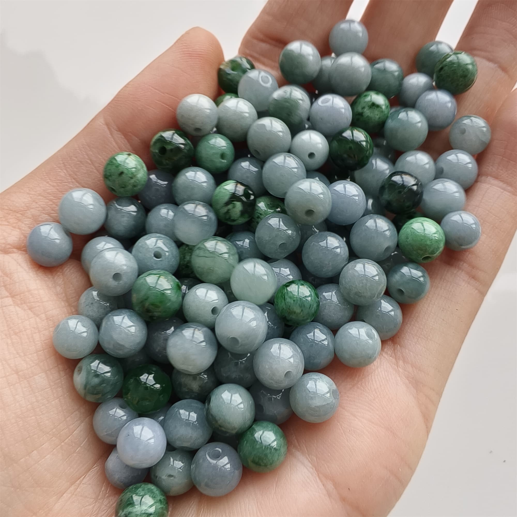 DDP 25pcs 6.5-7mm Natural Certificated Type A Lavender Green Burmese Jadeite Round Beads