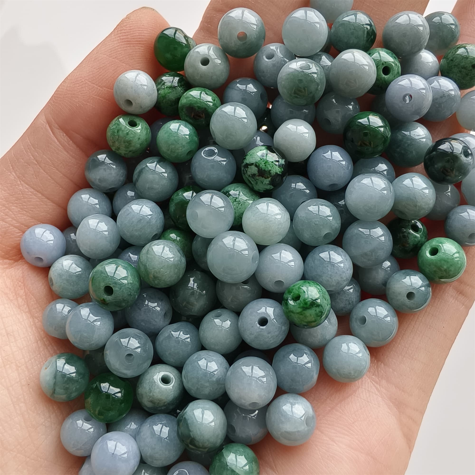 DDP 25pcs 6.5-7mm Natural Certificated Type A Lavender Green Burmese Jadeite Round Beads