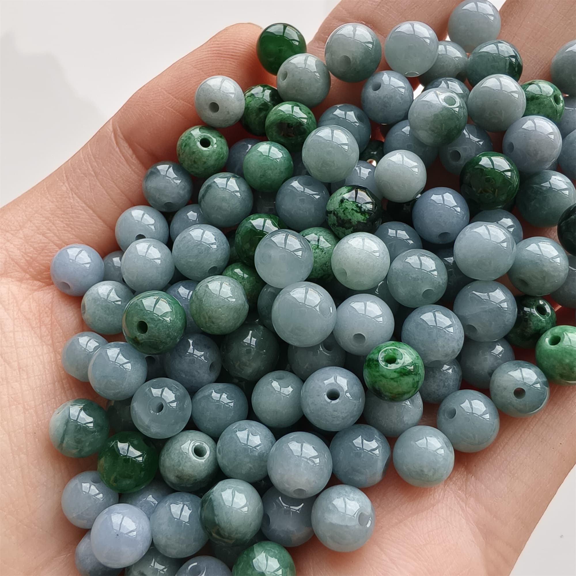 DDP 25pcs 6.5-7mm Natural Certificated Type A Lavender Green Burmese Jadeite Round Beads