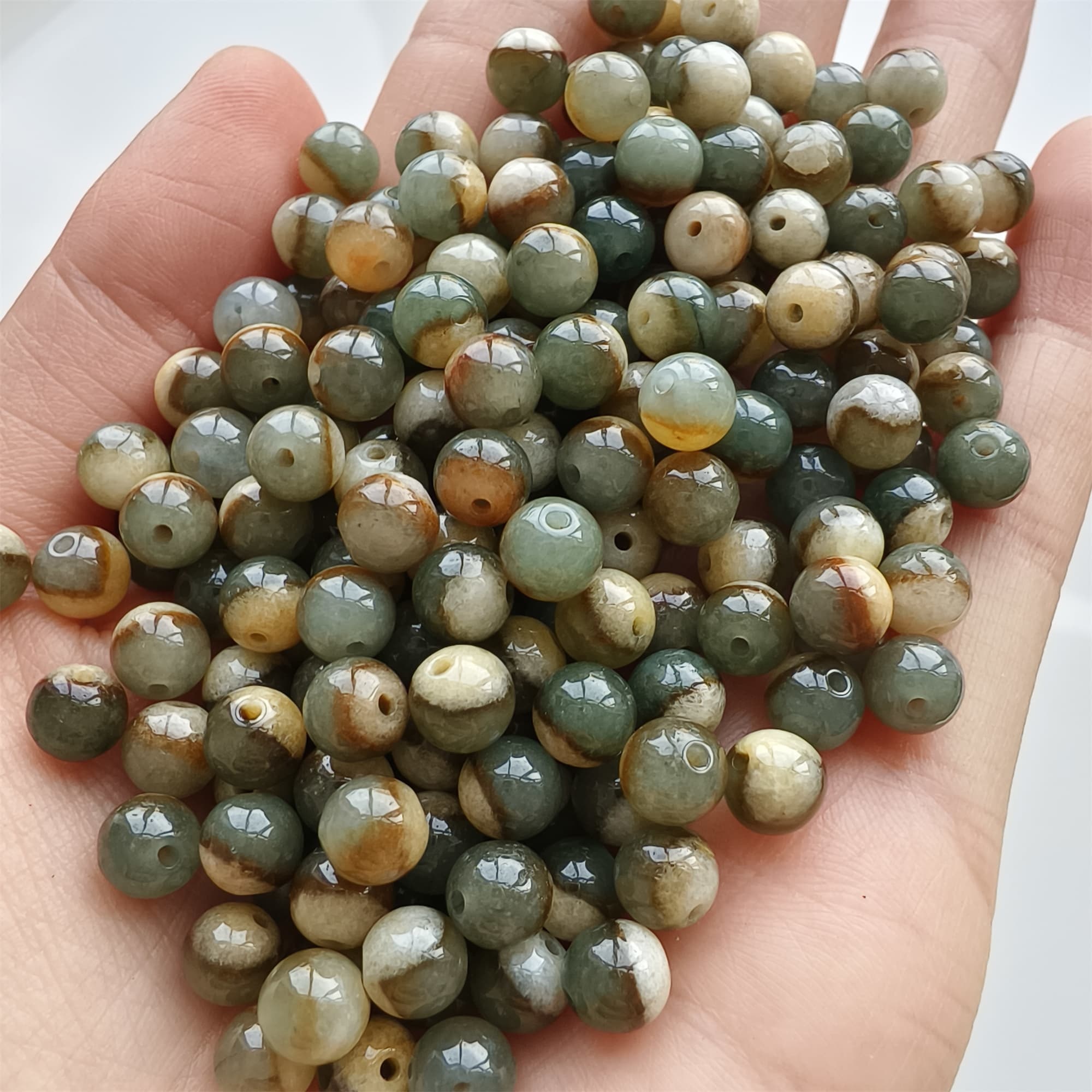 DDP 30pcs 6mm Natural Certificated Green Yellow Multi Color Burmese Jadeite Round Beads
