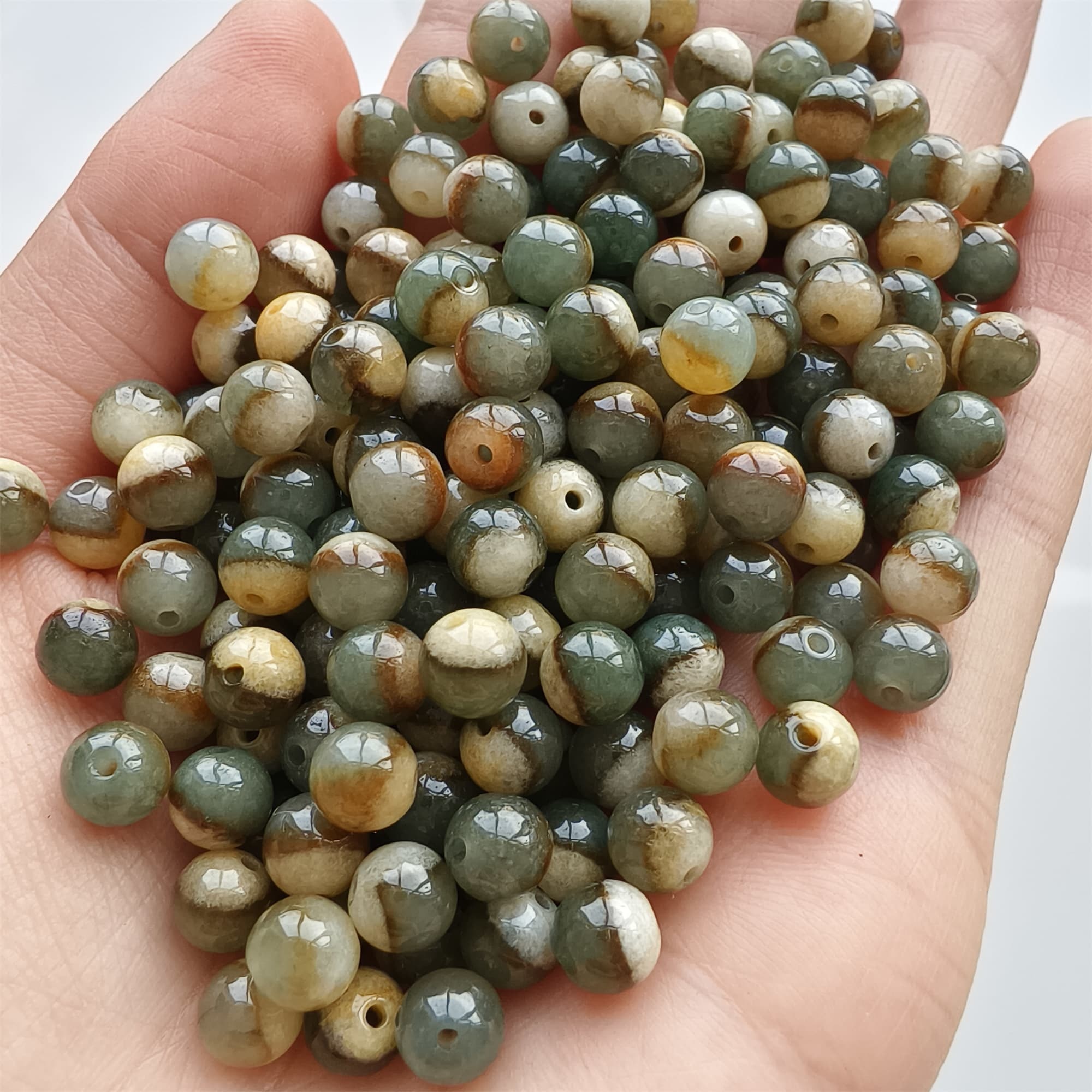 DDP 30pcs 6mm Natural Certificated Green Yellow Multi Color Burmese Jadeite Round Beads