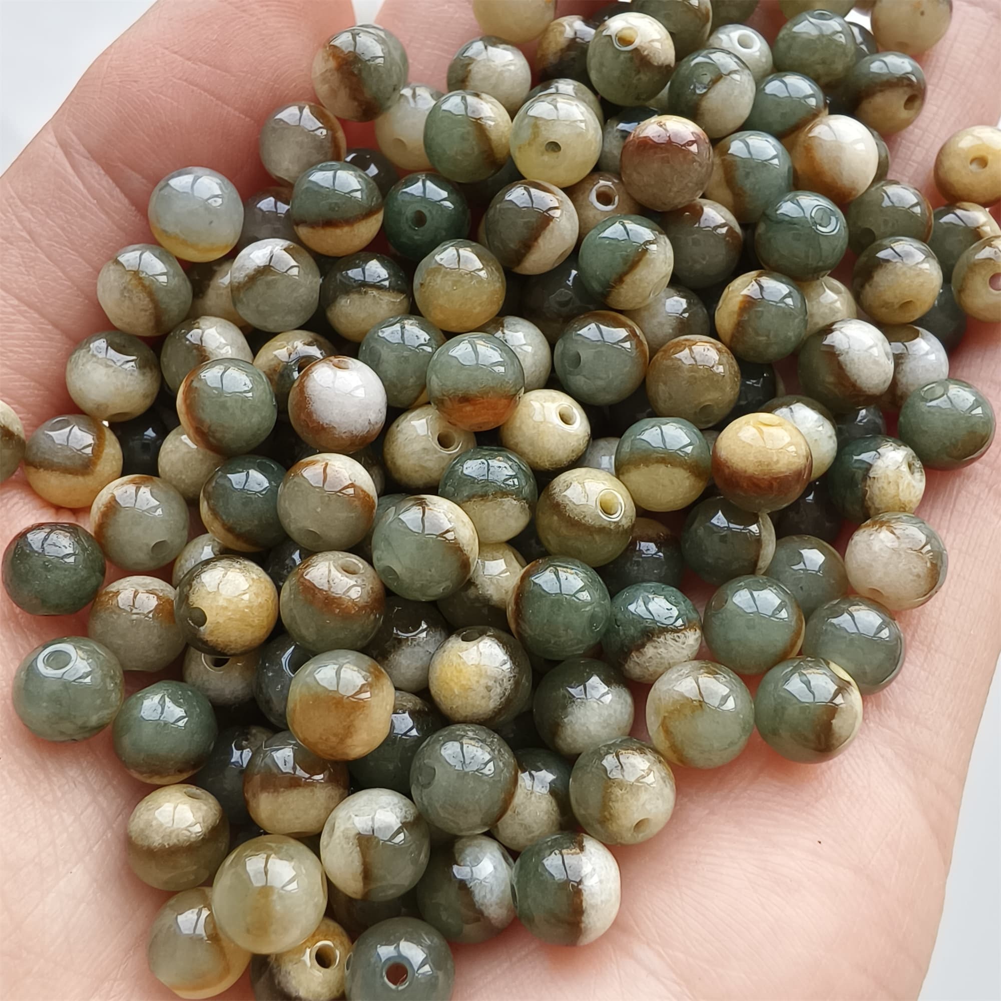 DDP 30pcs 6mm Natural Certificated Green Yellow Multi Color Burmese Jadeite Round Beads