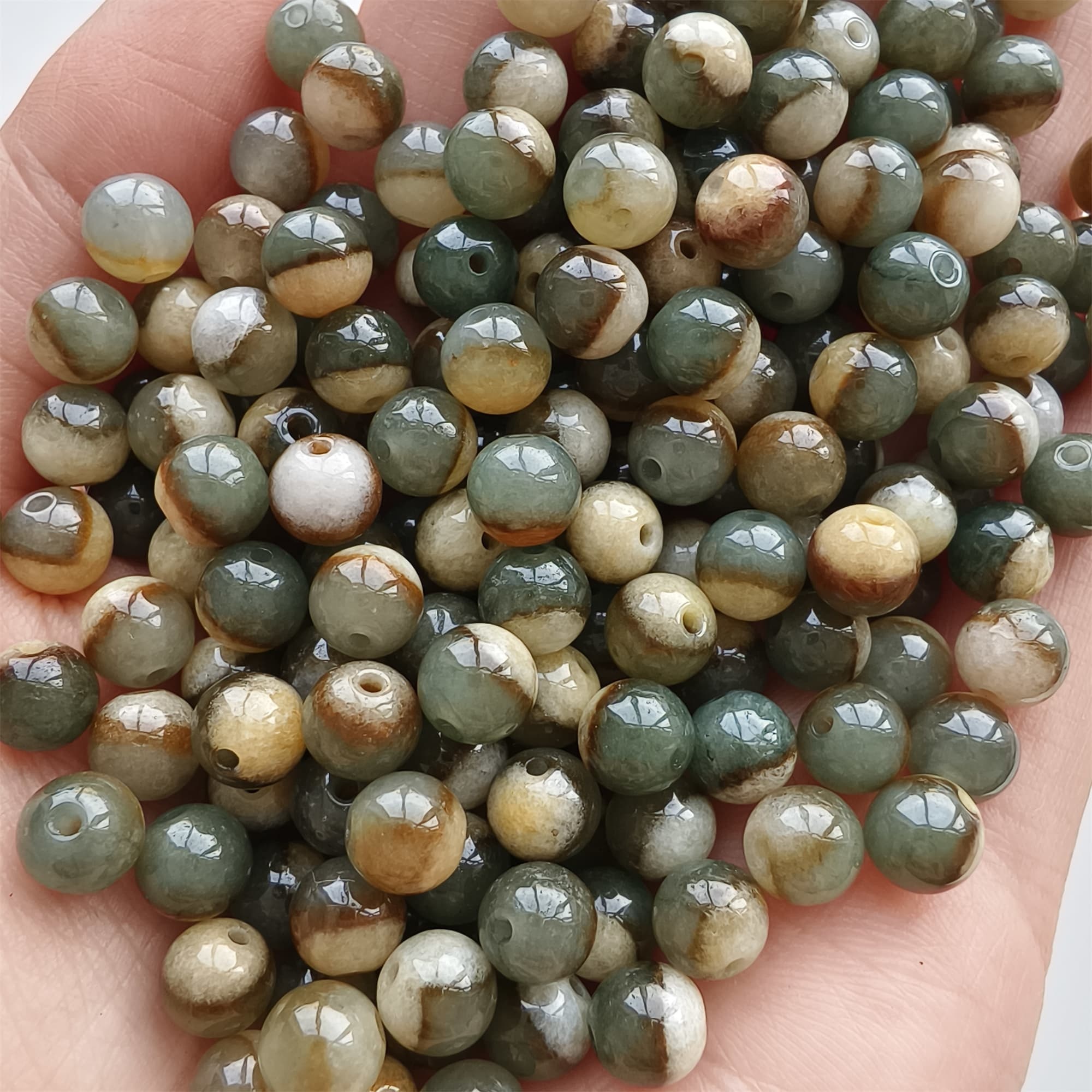 DDP 30pcs 6mm Natural Certificated Green Yellow Multi Color Burmese Jadeite Round Beads