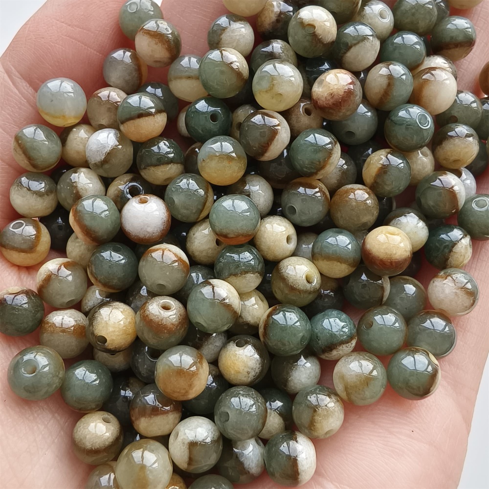 DDP 30pcs 6mm Natural Certificated Green Yellow Multi Color Burmese Jadeite Round Beads