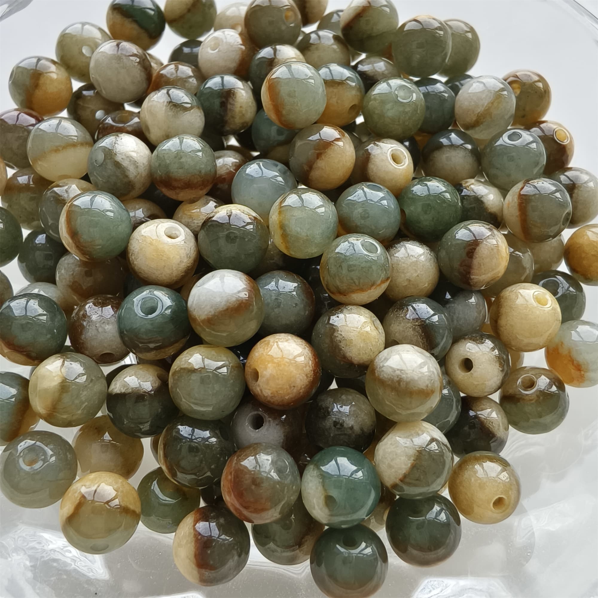 DDP 30pcs 6mm Natural Certificated Green Yellow Multi Color Burmese Jadeite Round Beads